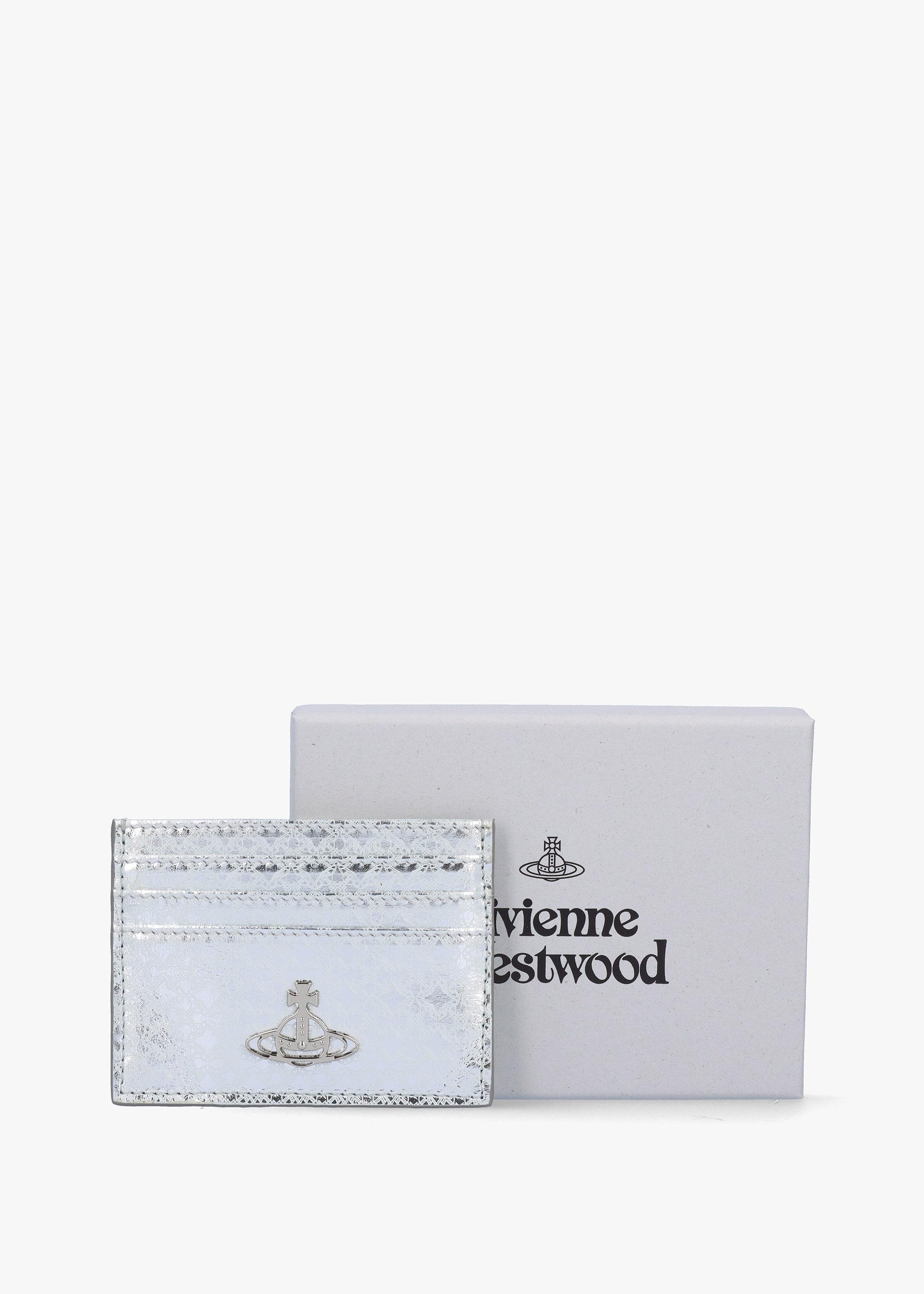 Vivienne Westwood Metal Orborama Silver Leather Card Case in