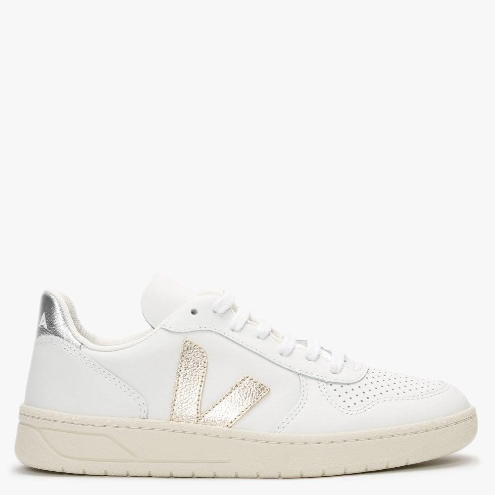 Veja V-10 Extra White Platine Silver Leather Trainers | Lyst