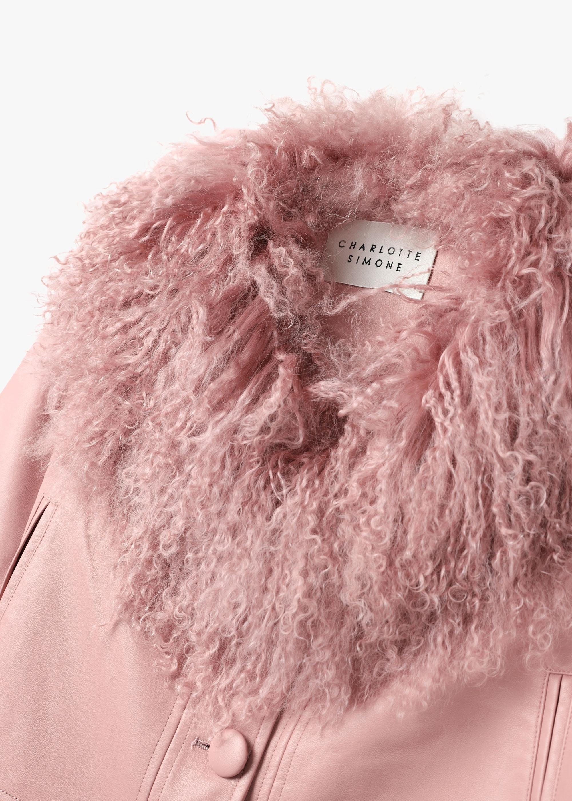 Charlotte Simone Cropped Penny Dust Pink Mongolian Trim Jacket