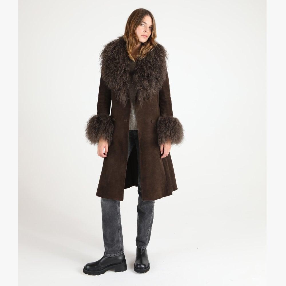 Charlotte Simone Penny Chocolate Brown Long Line Afghan Coat | Lyst