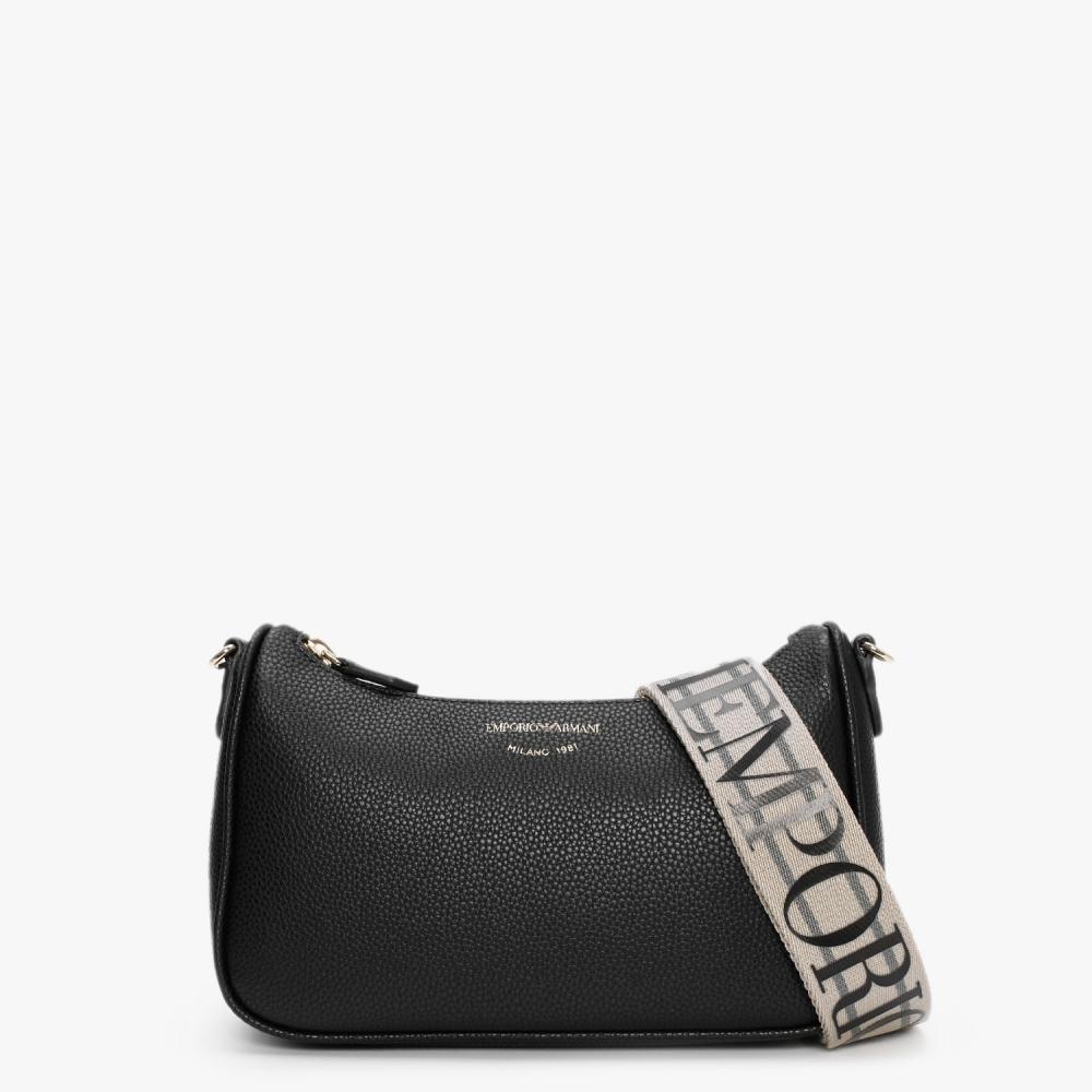 Emporio Armani Lilly Black Silver Pebbled Baguette Bag | Lyst