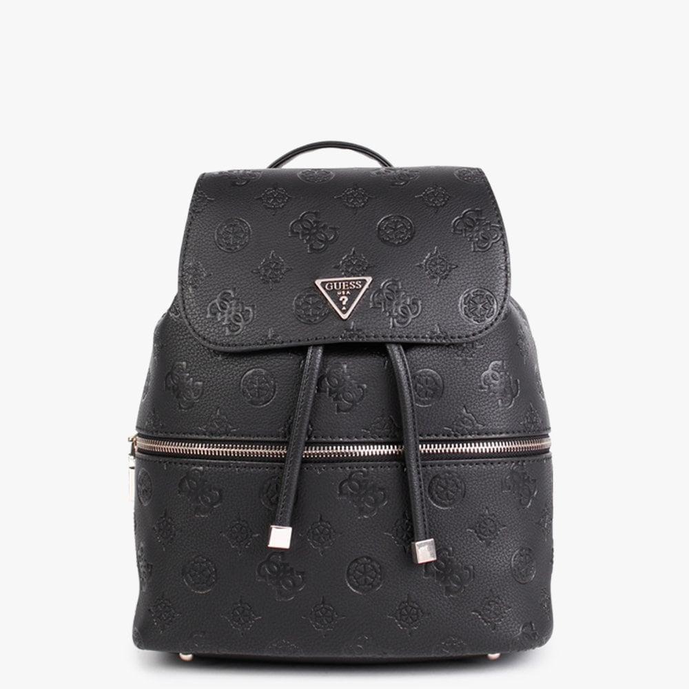 Guess Helaina Black Embossed Logo Flap Backpack in Gray | Lyst