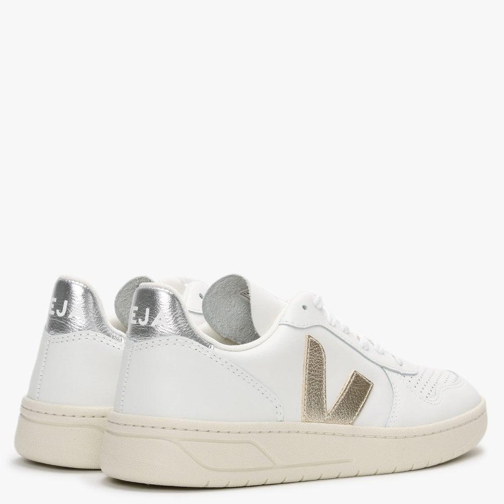 Veja V-10 Extra White Platine Silver Leather Trainers | Lyst