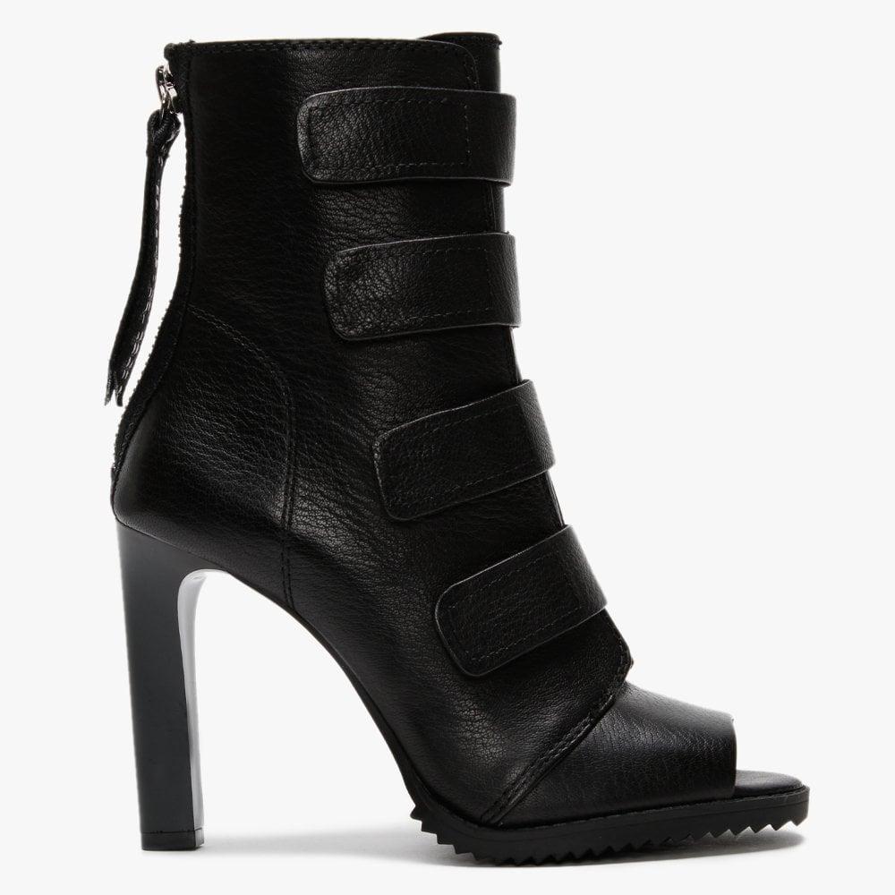 DKNY Blake Black Leather Peep Toe Ankle Boots | Lyst