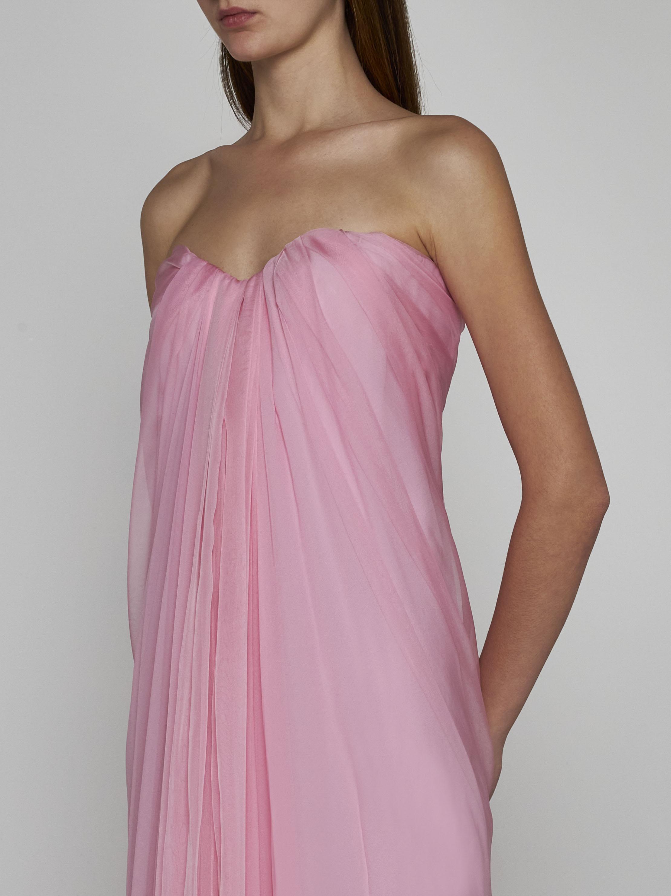 alexander mcqueen silk maxi dress pink Alexander McQueen Blush Pink Silk Chiffon Draped Strapless Maxi Dress L Alexander McQueen
