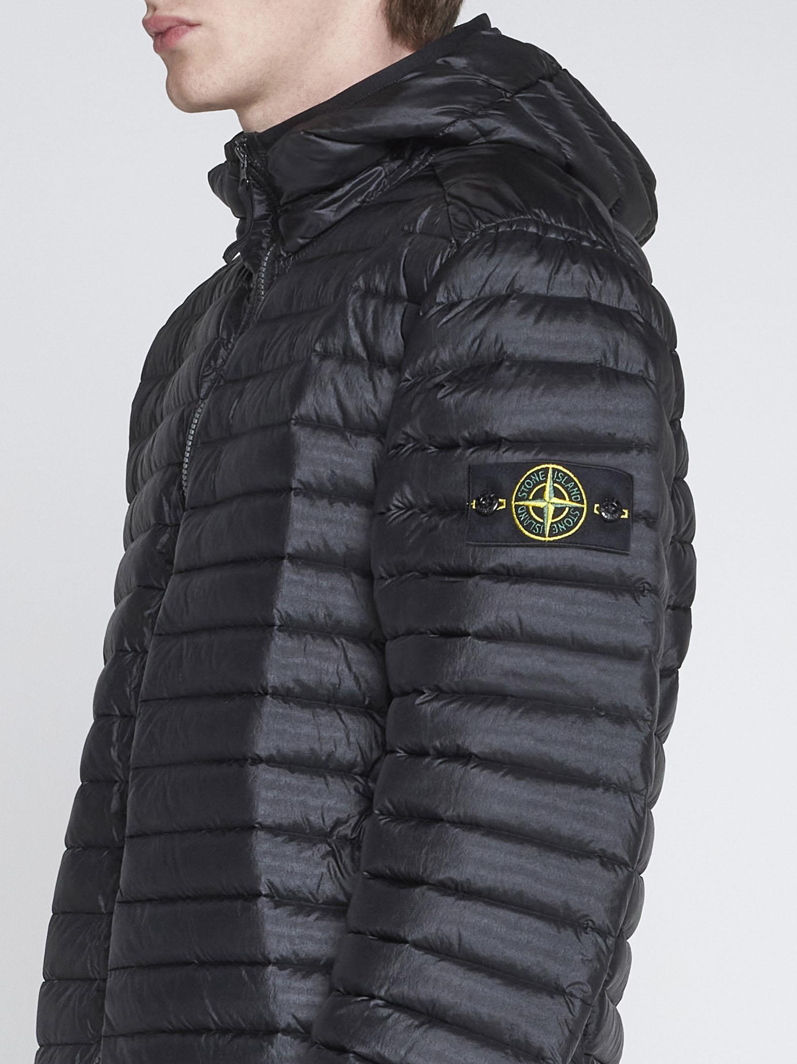 Stone Island Hooded Quilted Nylon Down Jacket in Black for Men | Lyst