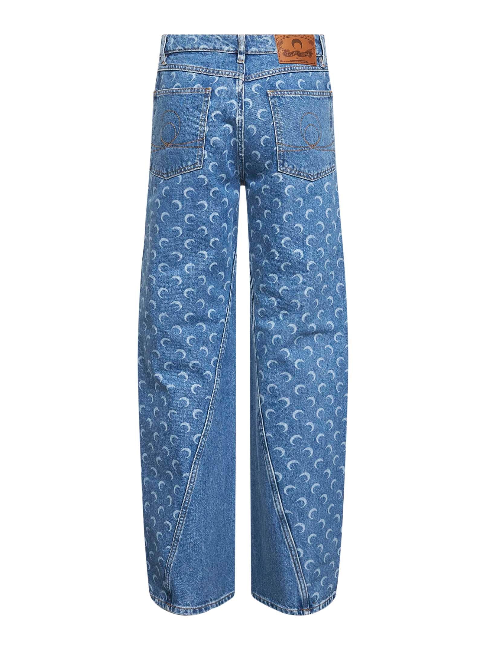 Marine Serre Denim Moon Laser Baggy Jeans in Blue | Lyst