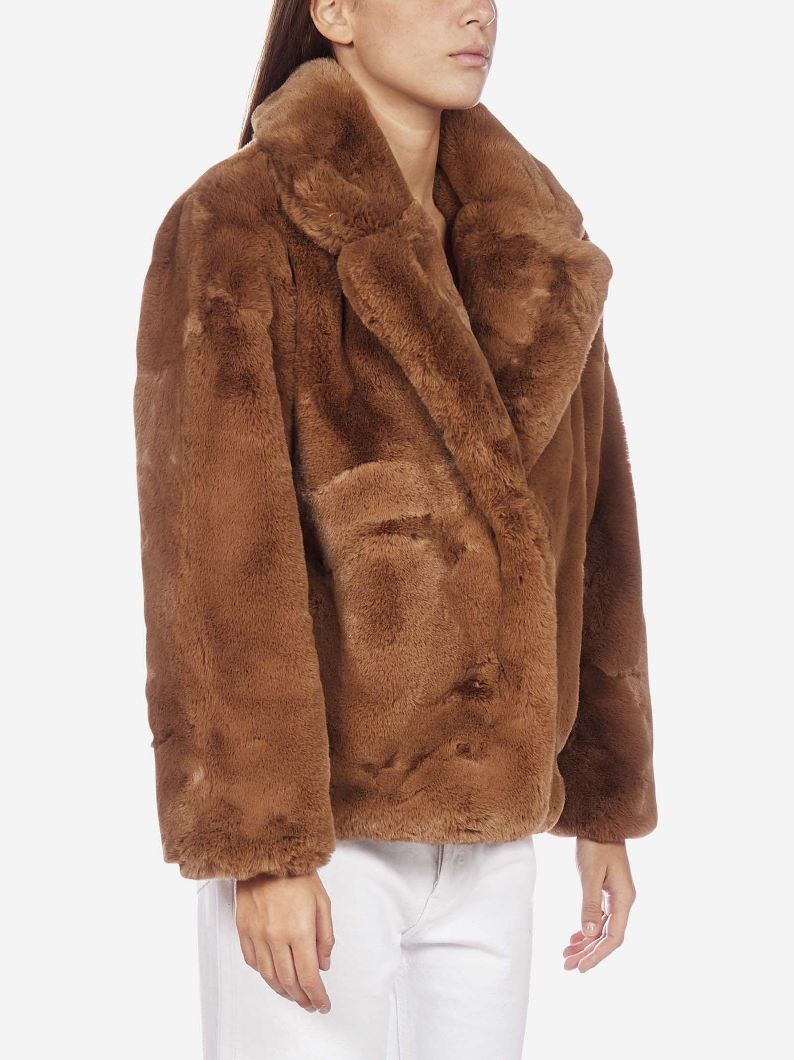 Apparis Manon Faux Fur Short Coat in Camel (Brown) - Lyst