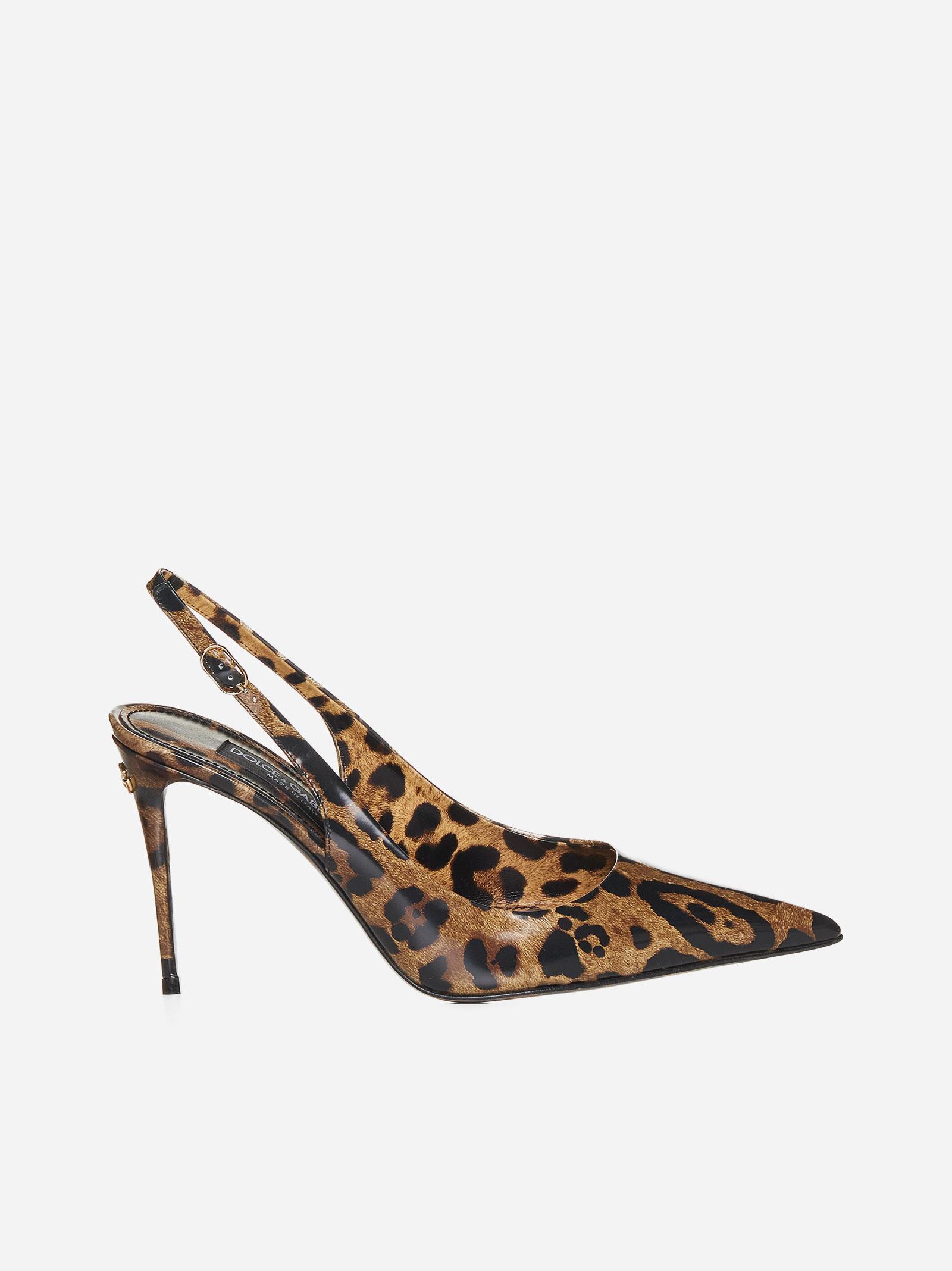Dolce & Gabbana Animalier Patent Leather Slingback Pumps in White | Lyst