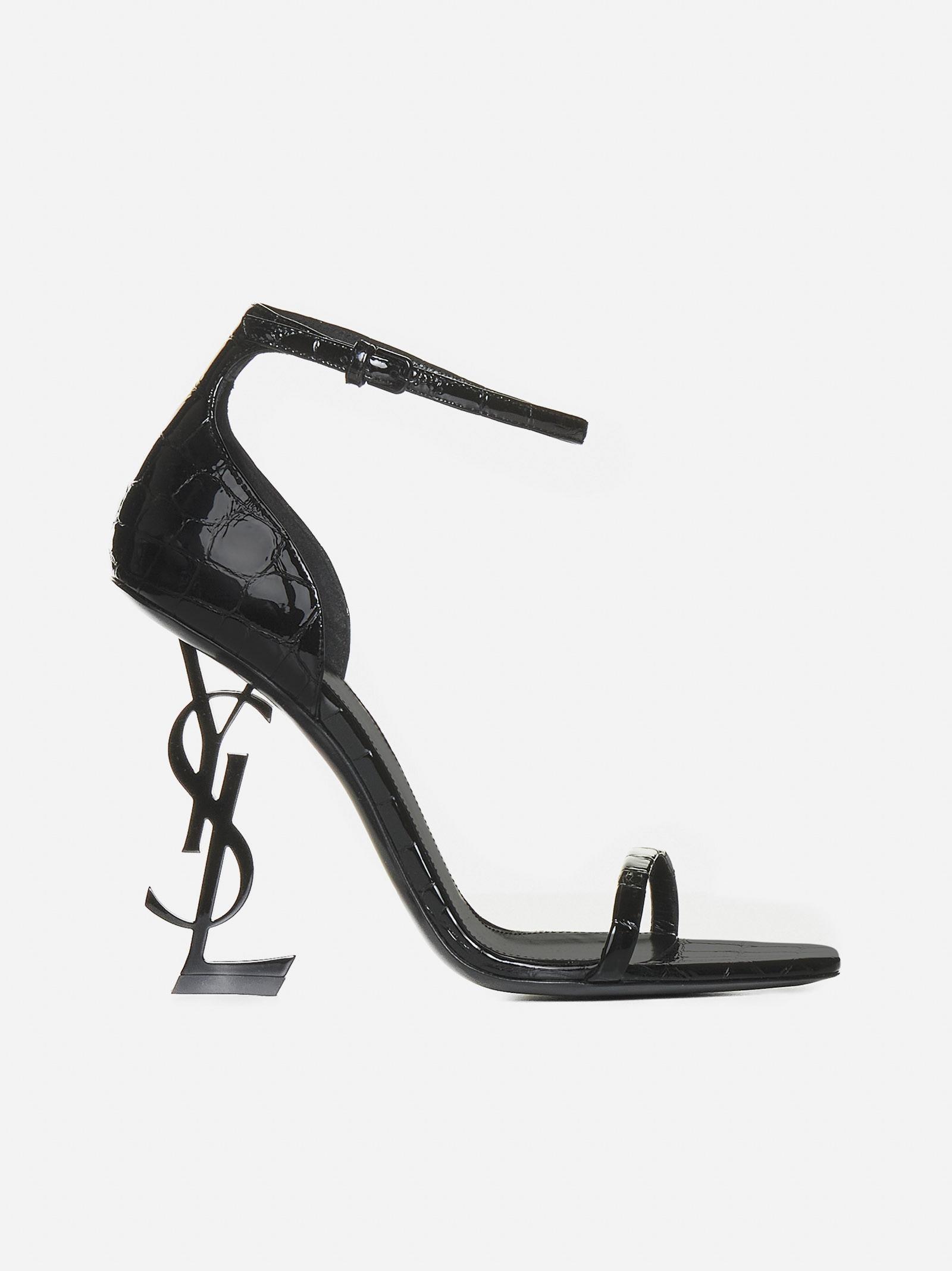 Saint Laurent Ysl Opyum Patent Leather Sandals in White | Lyst