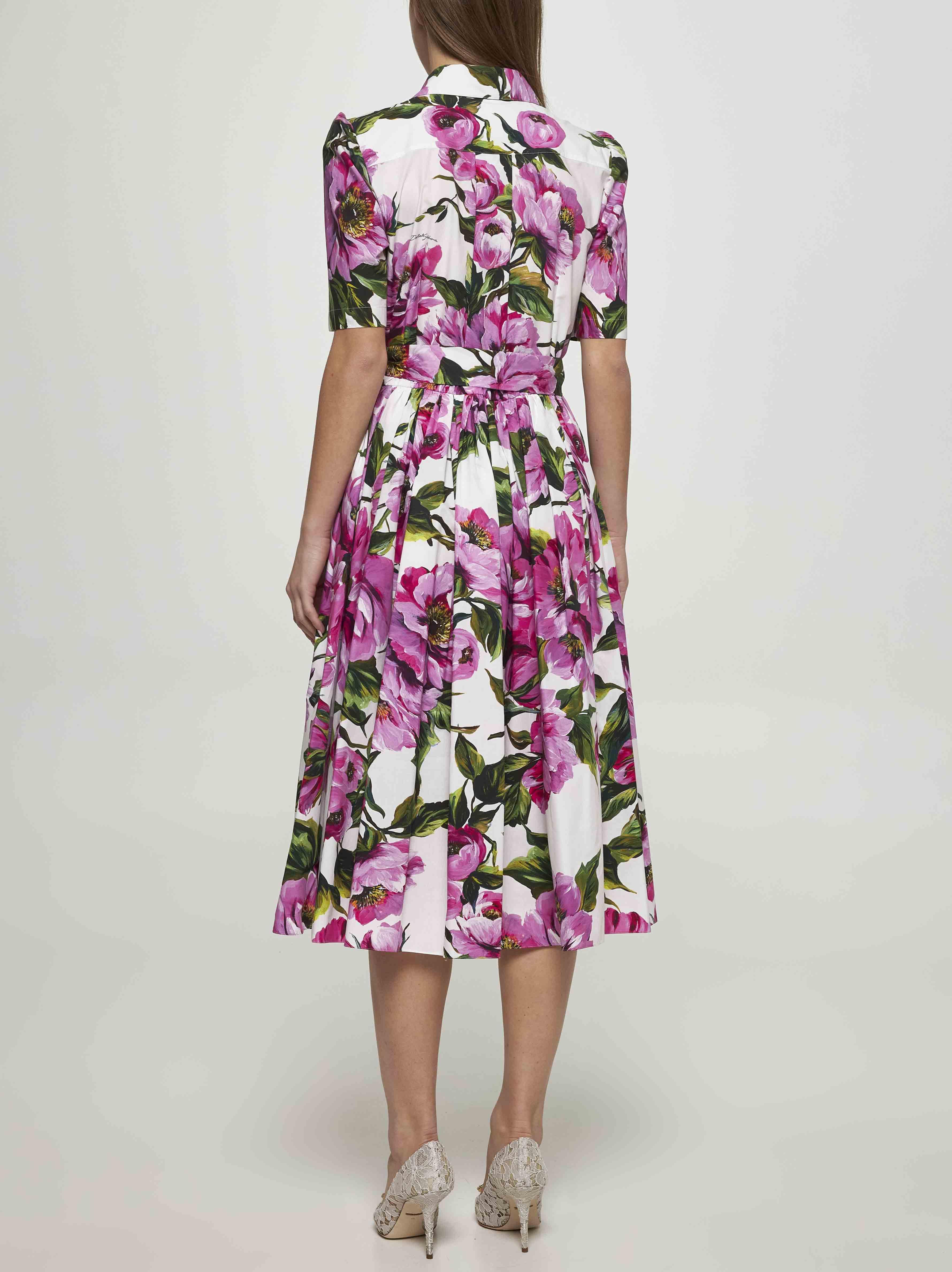 Dolce & Gabbana Peony Print Cotton Shirt Dress in Purple