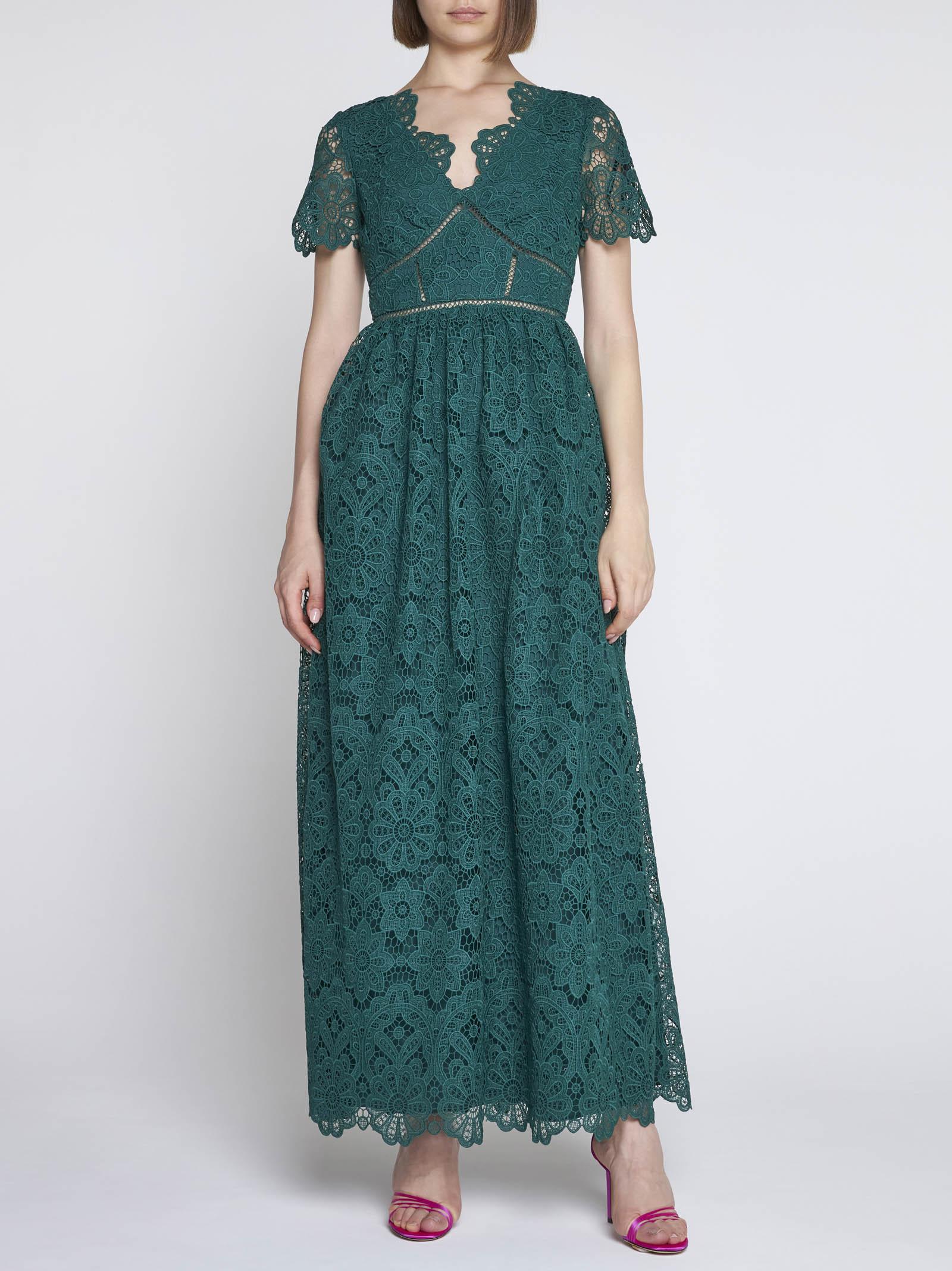 Self-Portrait Cotton Maxi Dress in Green