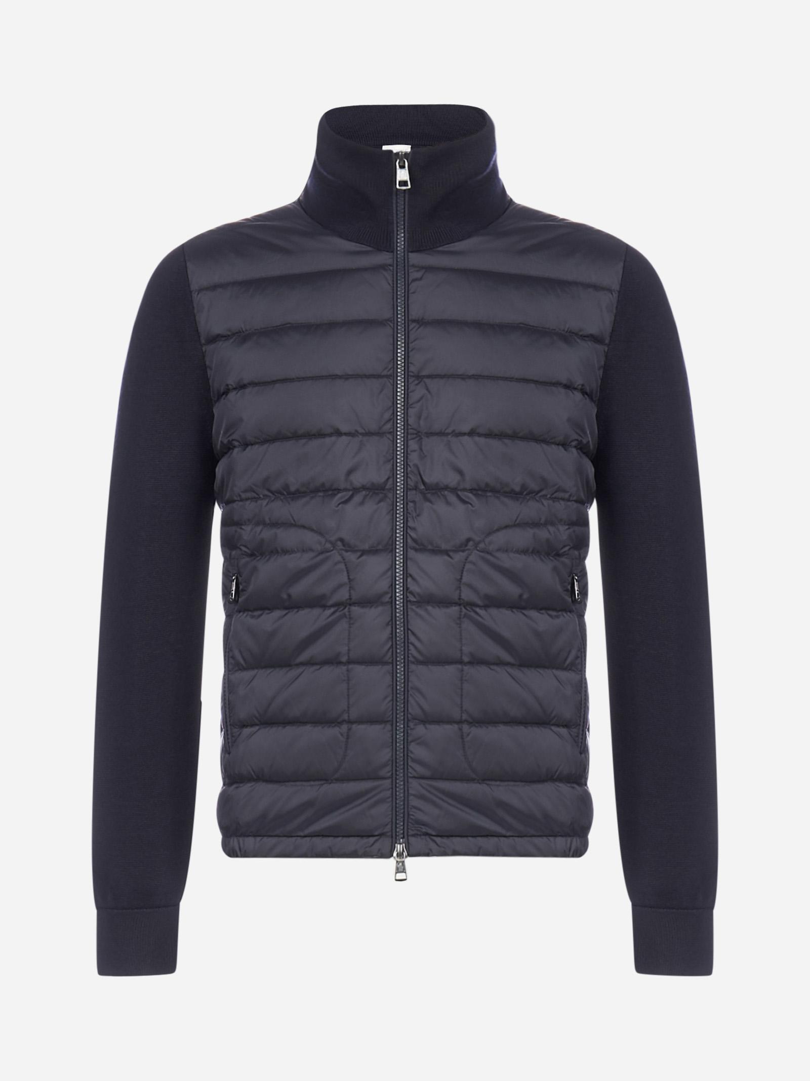 Moncler Synthetic Quilted Nylon And Woolblend Knit Cardigan in Blue
