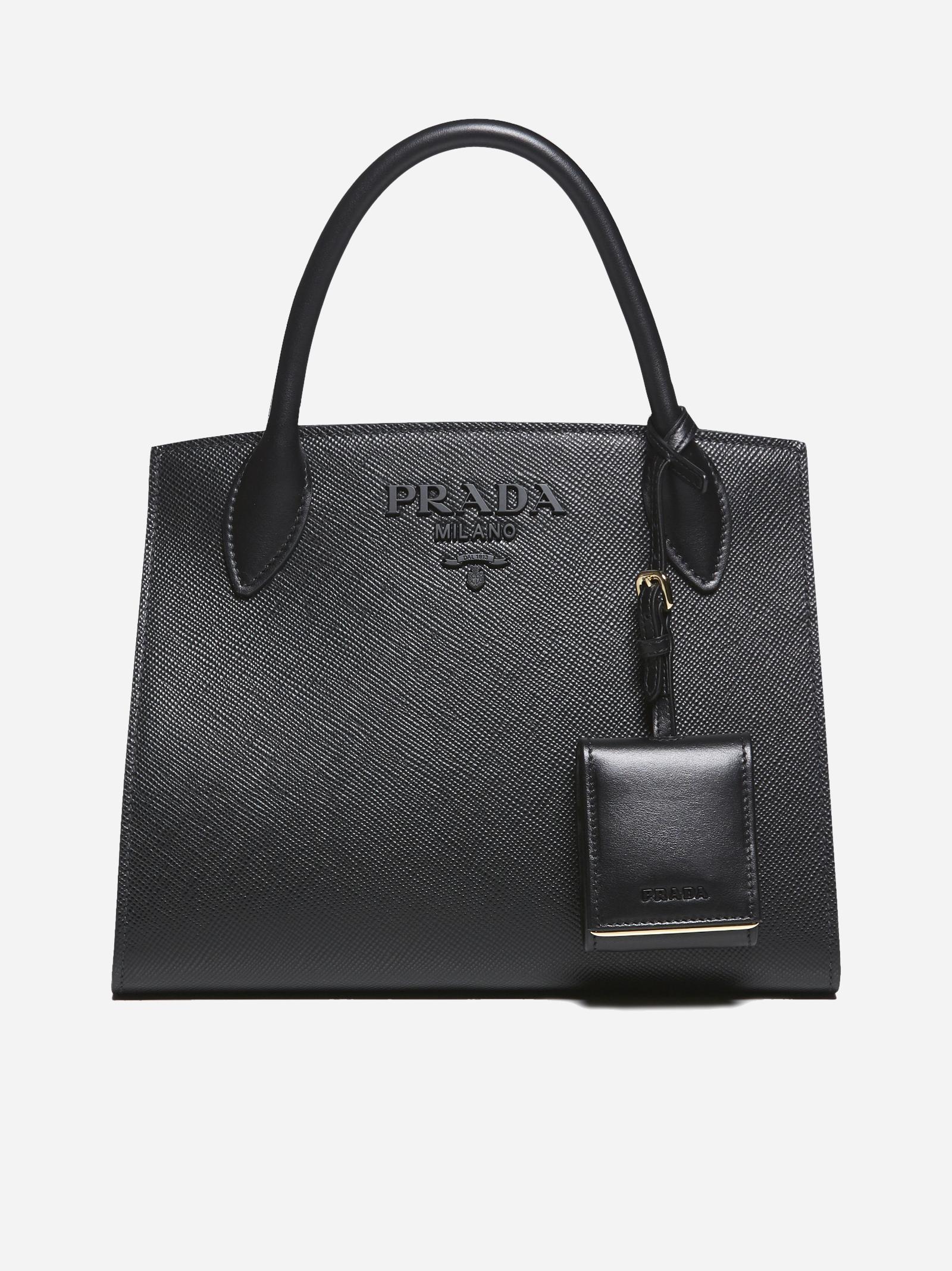 Prada Monochrome Saffiano Leather Bag in Black | Lyst