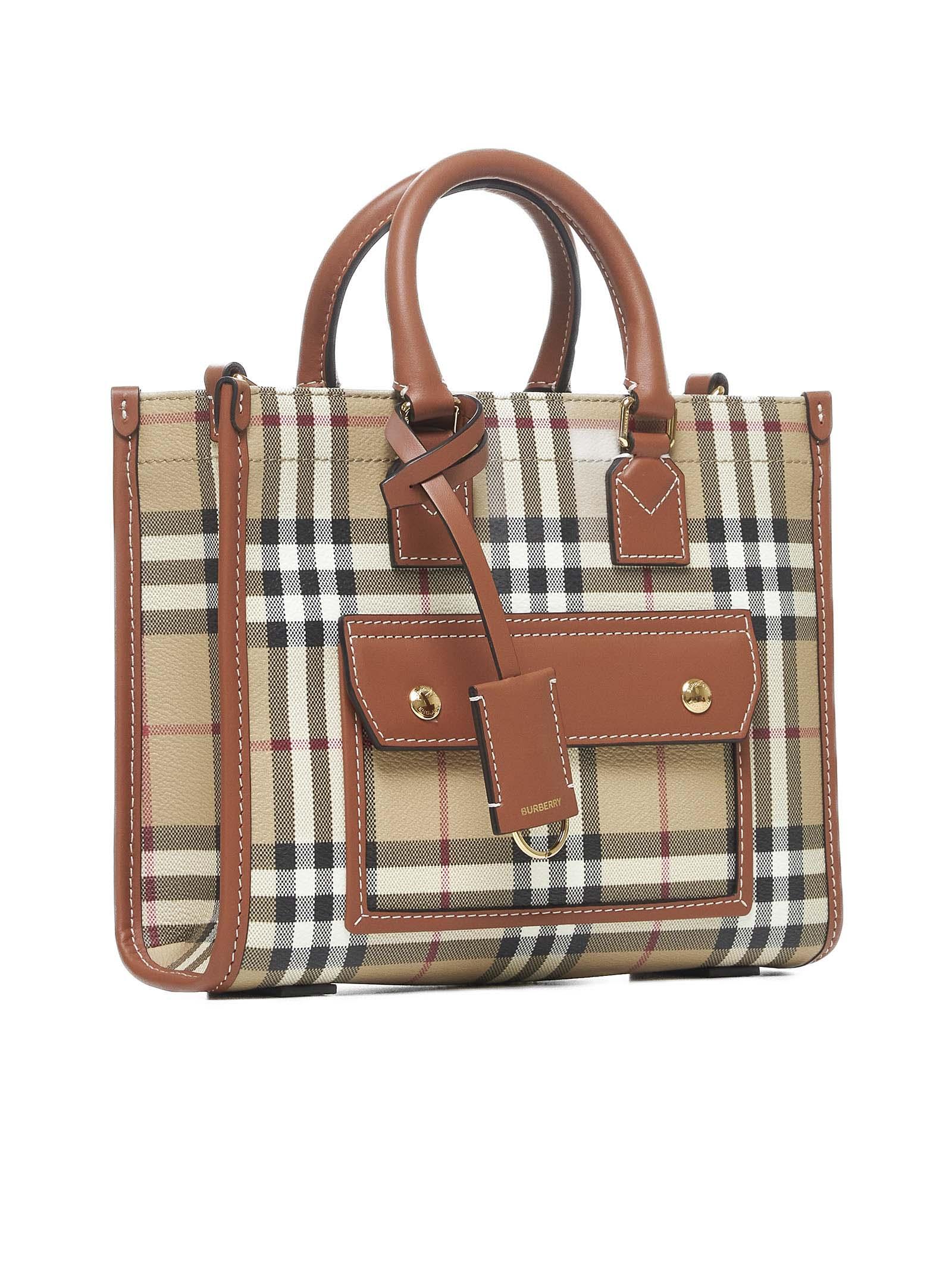 Burberry Freya Check Canvas Mini Tote Bag in Pink | Lyst