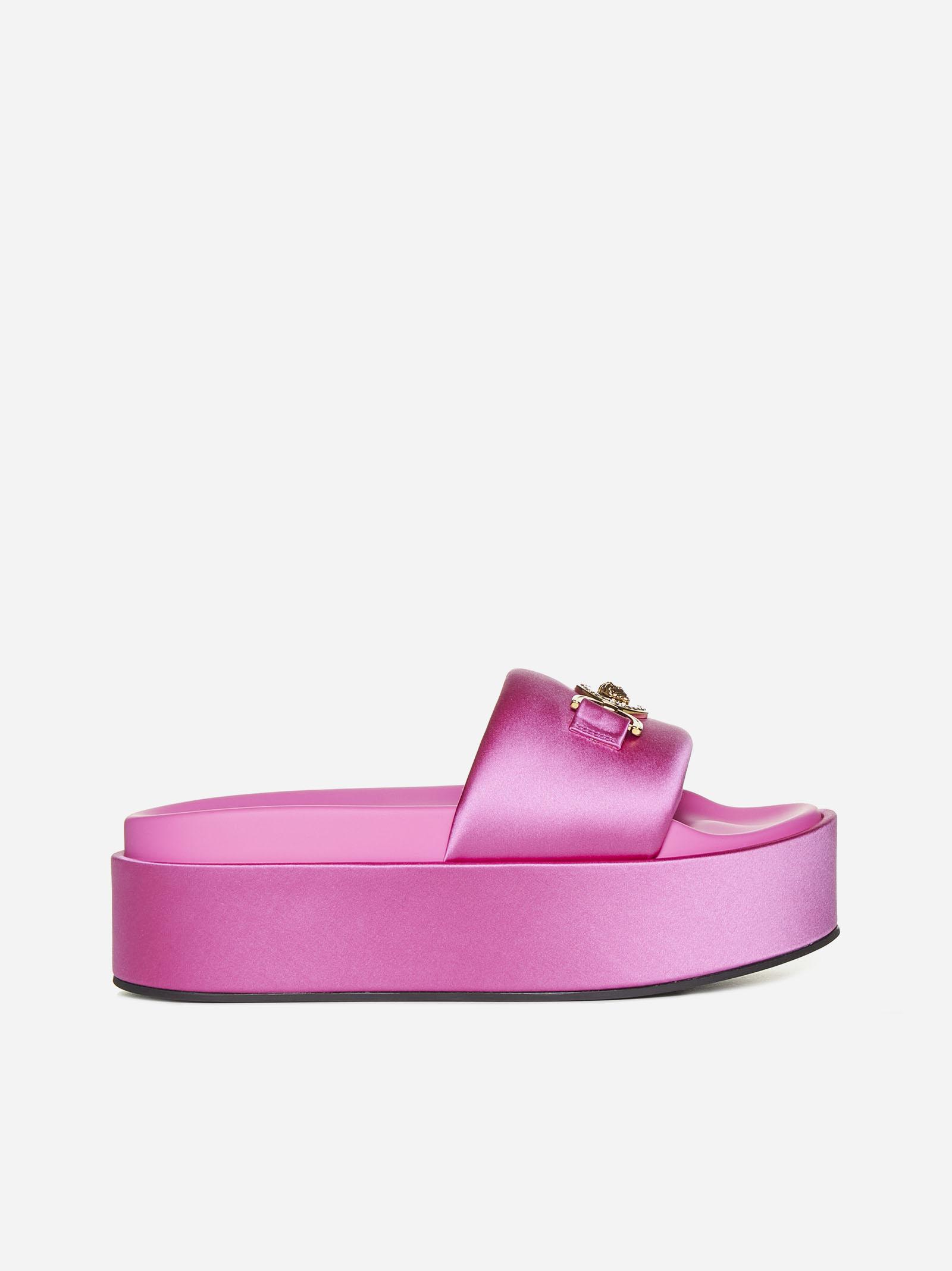 Versace Satin Flatform Sandals in Pink | Lyst