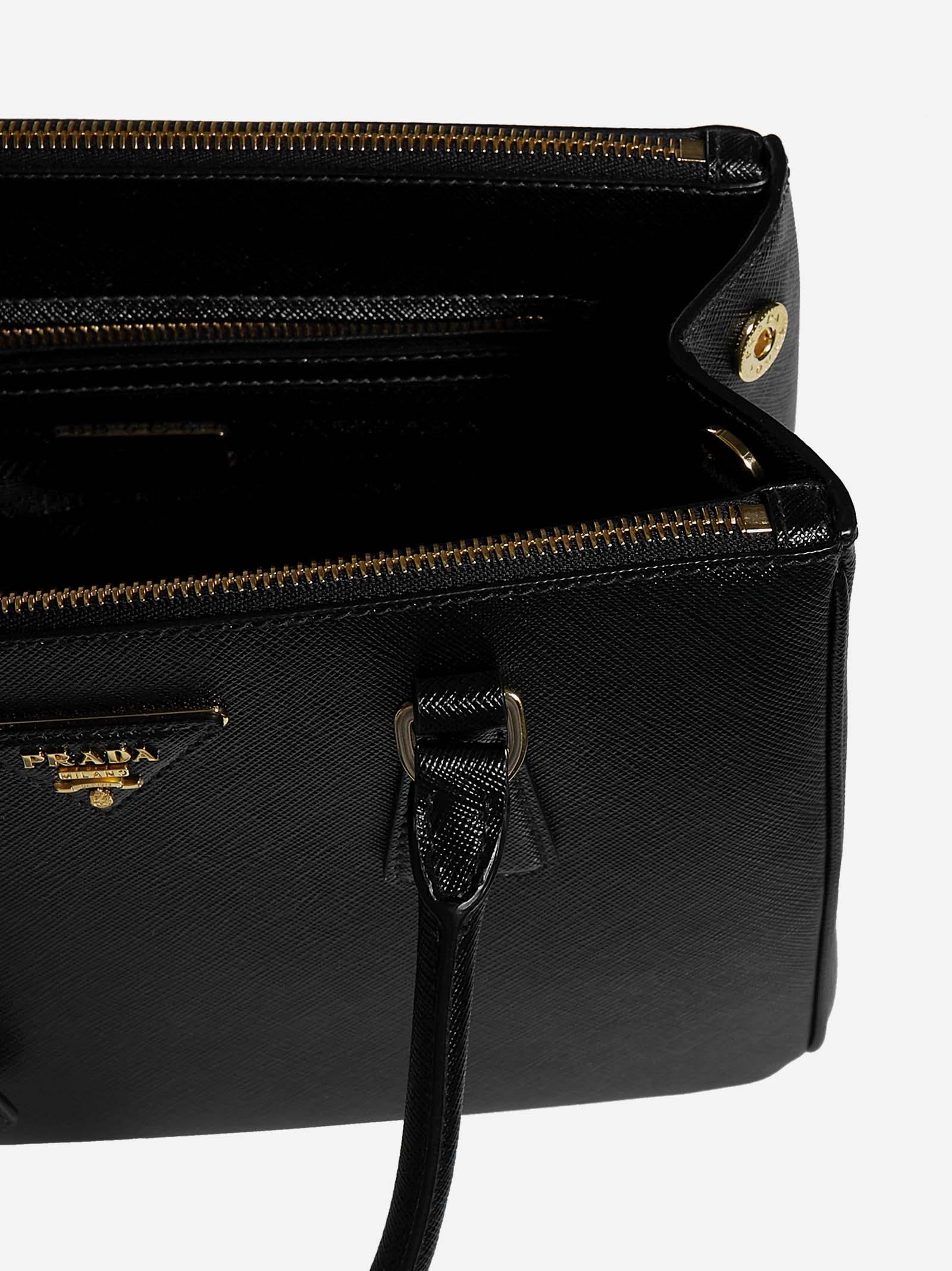 Mini Saffiano Leather Shoulder Bag in Black - Prada