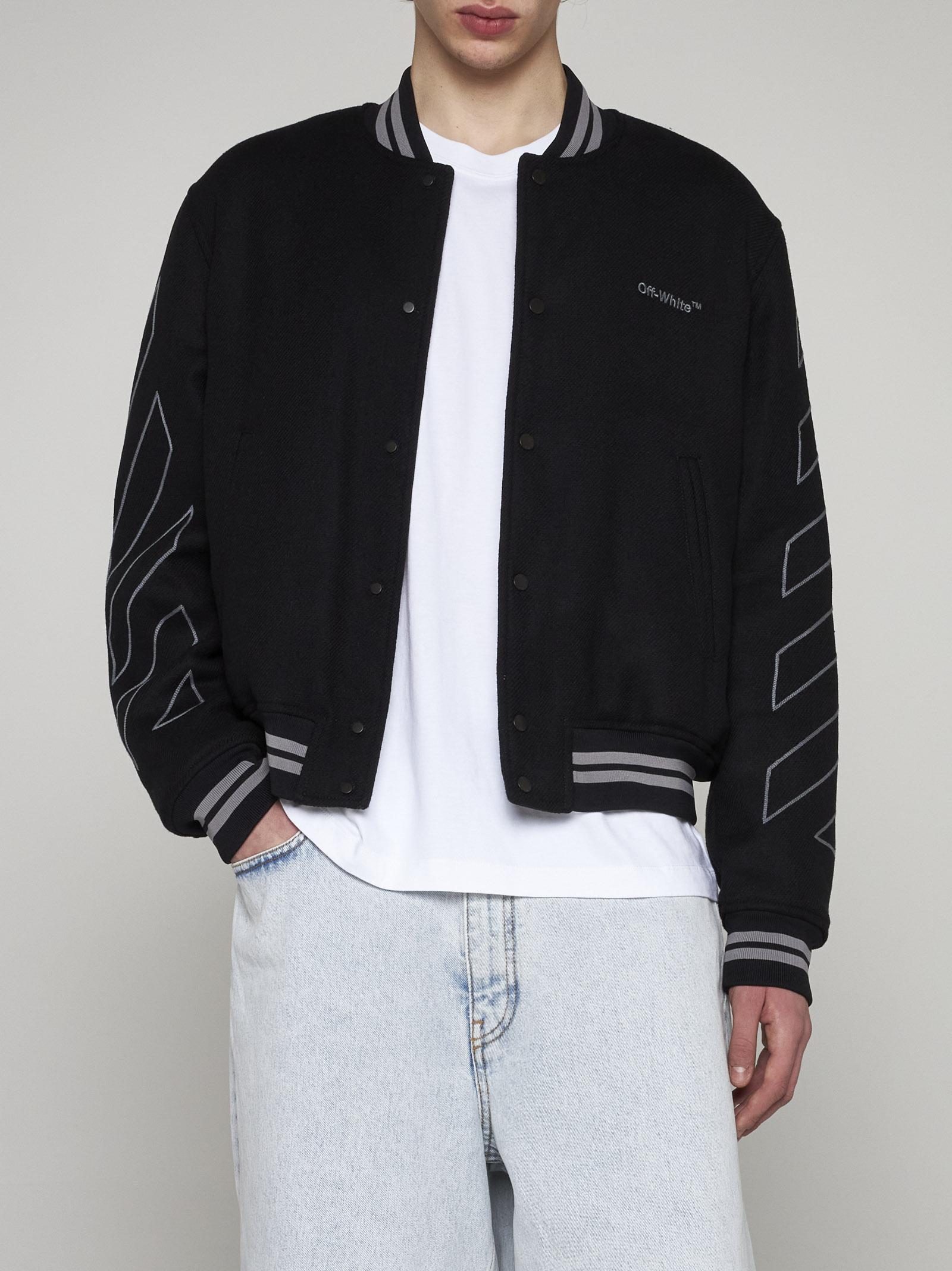 DENZE Mens Casual Off-White Varsity Bomber Wool & Faux Leather