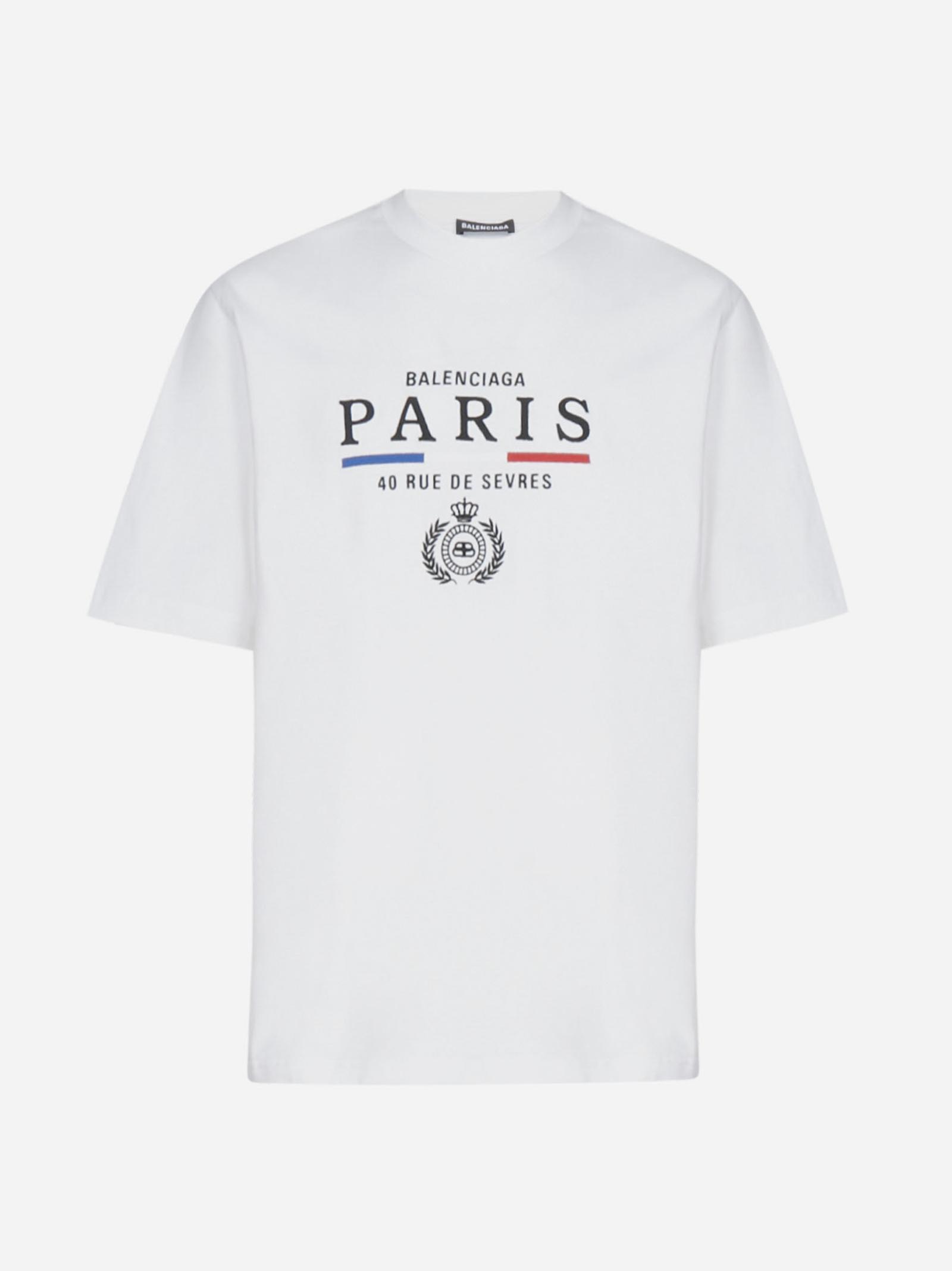 Balenciaga Paris Flag Logo Cotton T-shirt in White for Men - Lyst