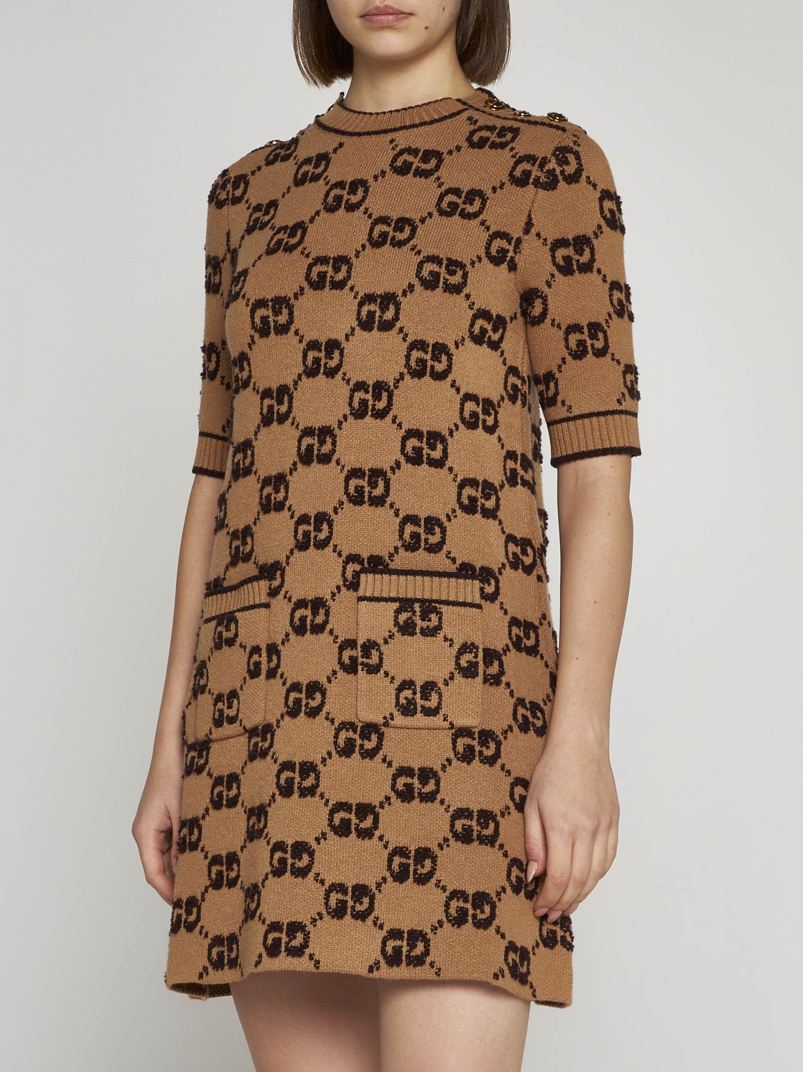Gucci GG Wool Knit Mini Dress in Natural | Lyst