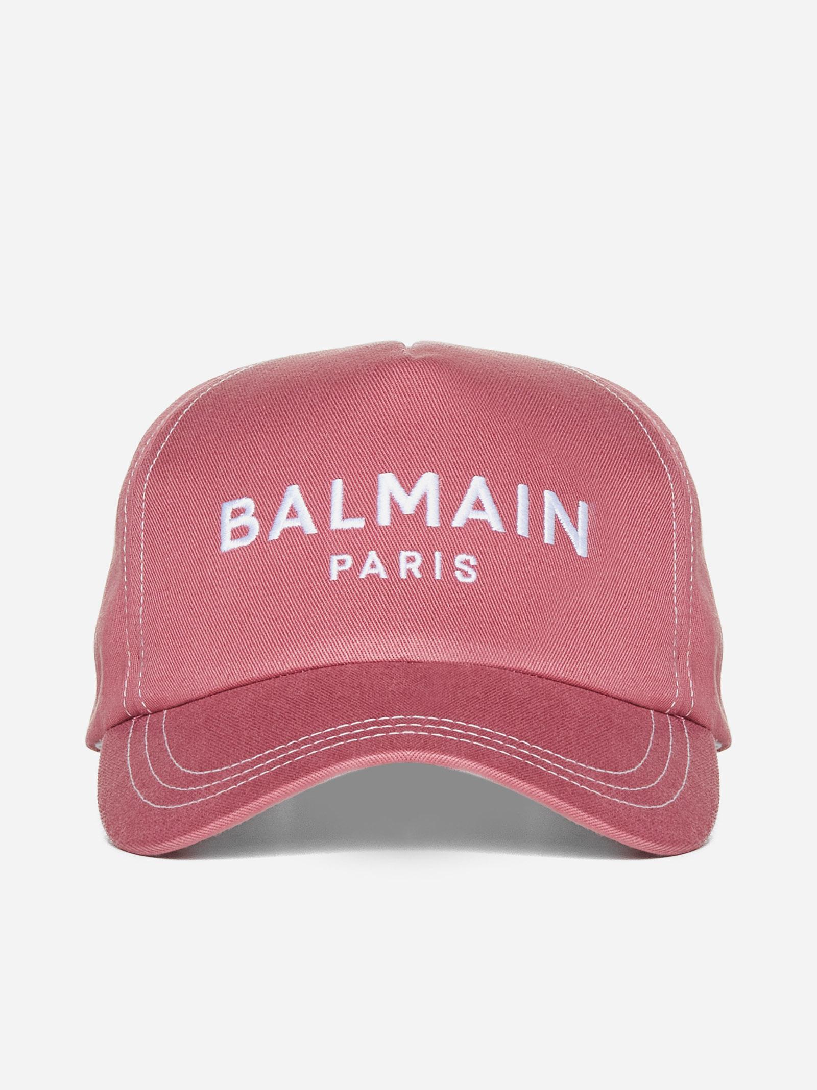 Balmain Logo Cotton Baseball Cap in Pink | Lyst
