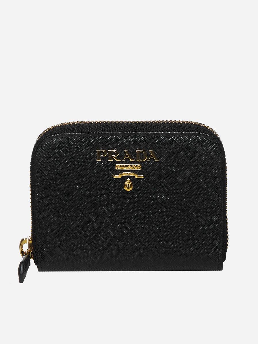 present day skirmish old Prada Saffiano Leather Zip Around Mini Wallet in Black | Lyst