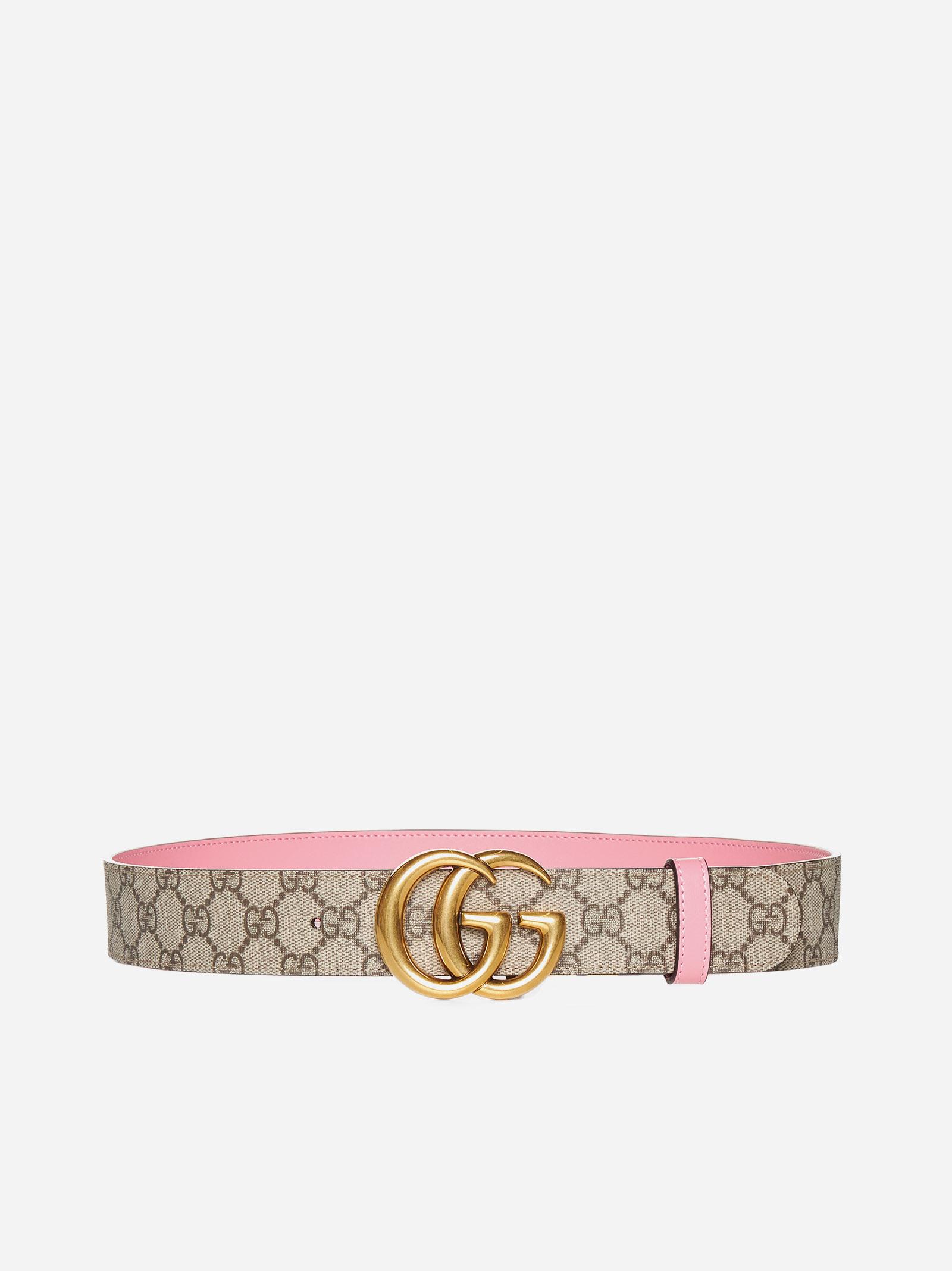 Gucci GG Marmont Reversible Canvas And Leather Belt in Pink | Lyst