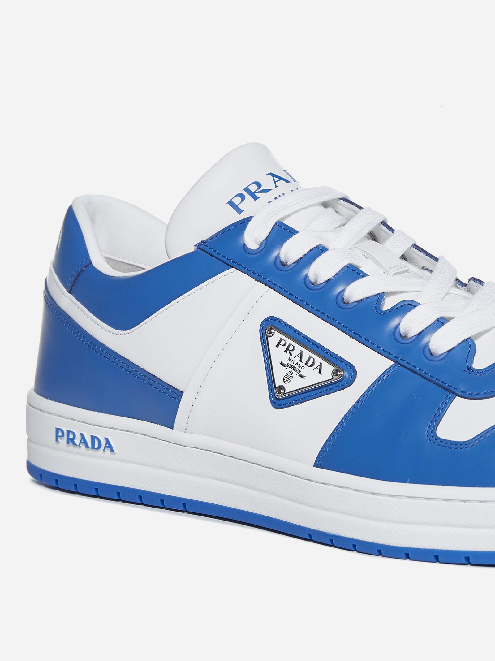 Prada Downtown Leather Sneakers in Blue | Lyst