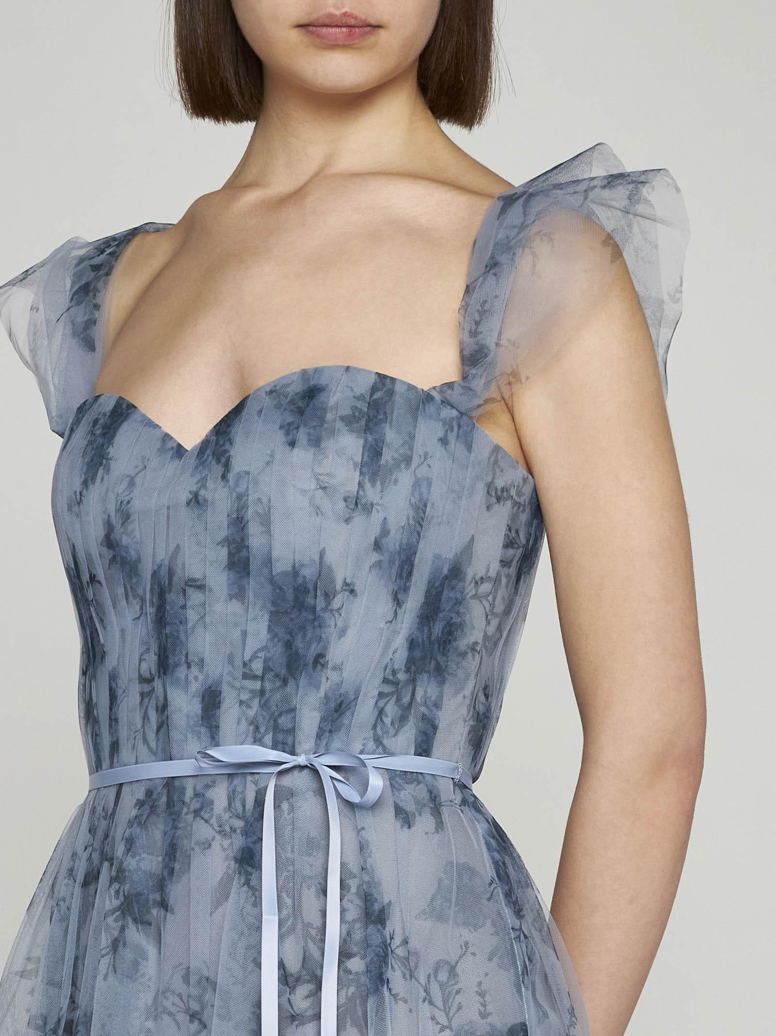 Marchesa Enna Floral Print Tulle Gown in Blue | Lyst