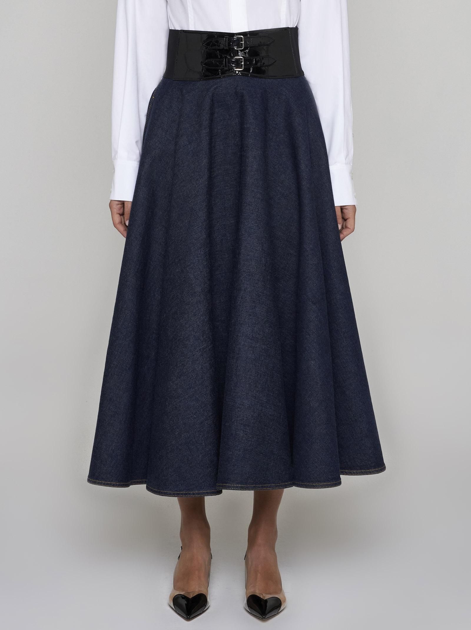 Alaa Belted Denim Midi Skirt in Blue | Lyst