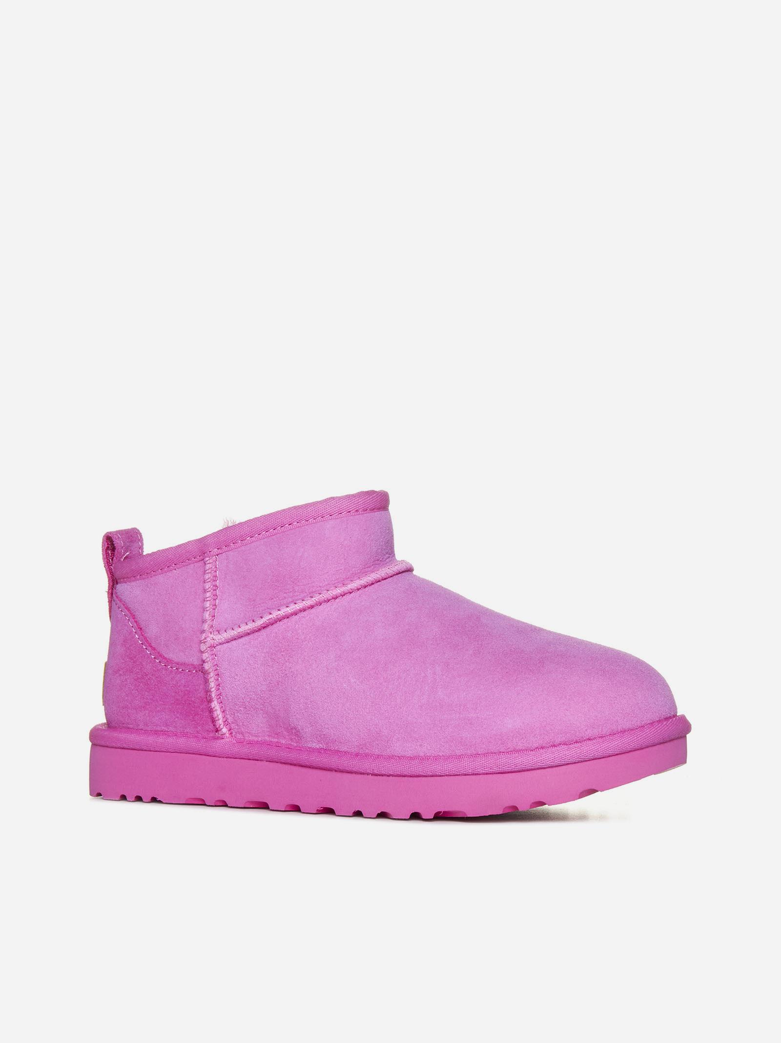 UGG Classic Ultra Mini Leather Ankle Boots in Pink | Lyst
