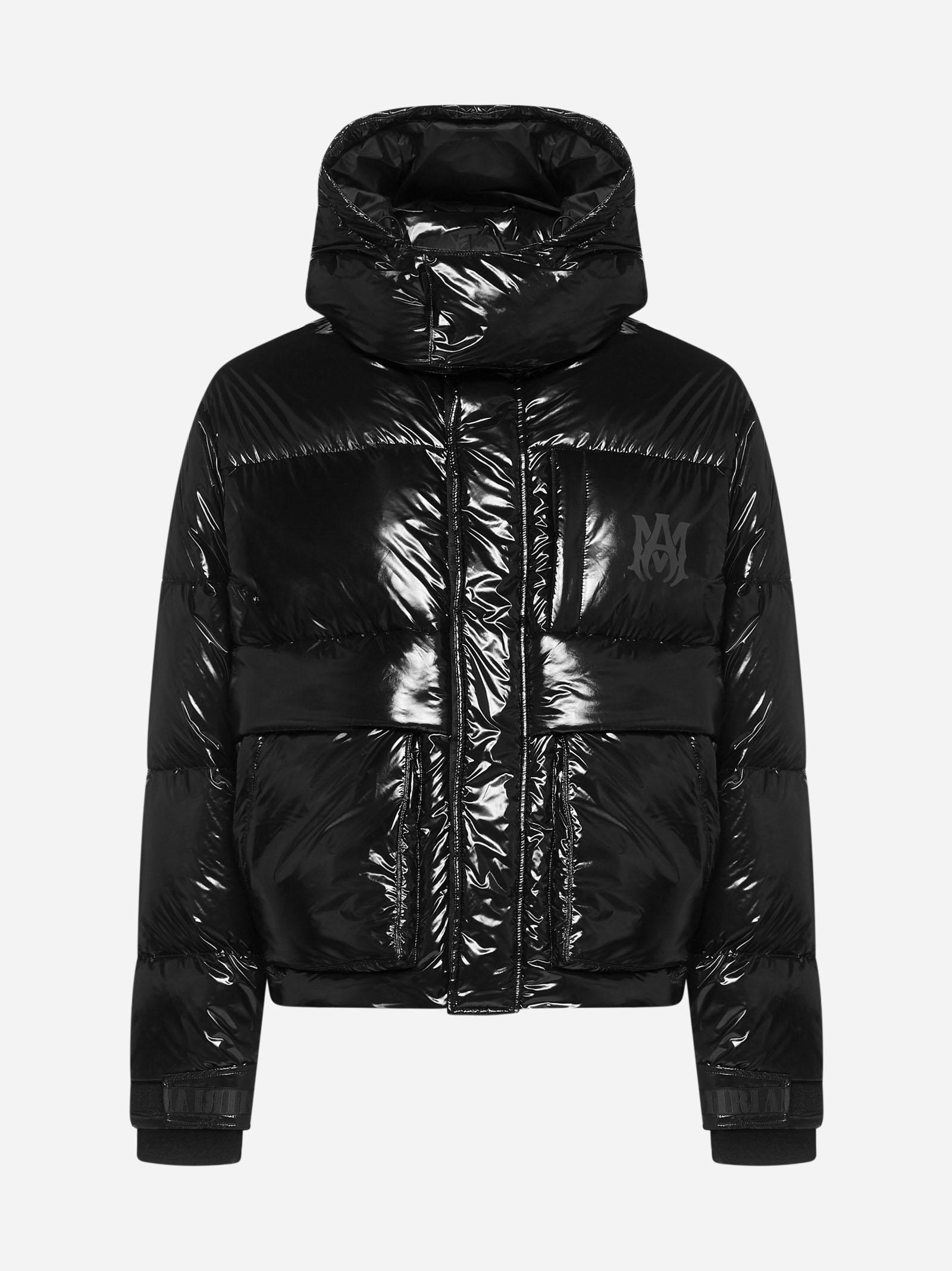Amiri Hooded Glossy Nylon Down Puffer Jacket in Black | Lyst
