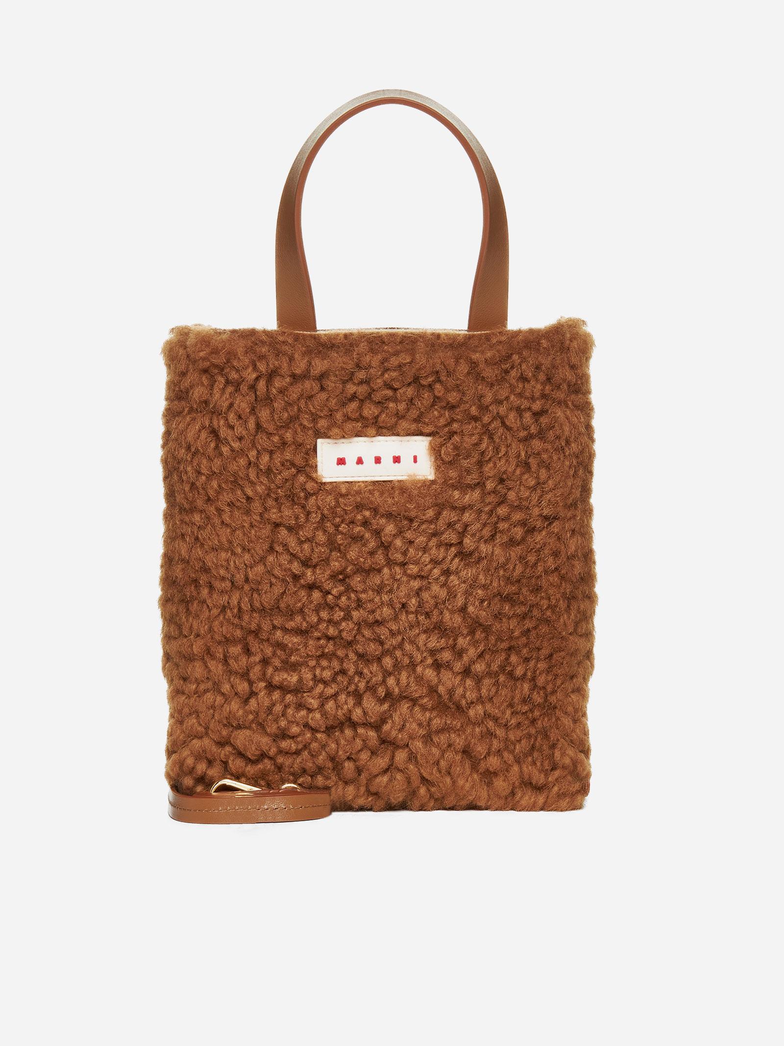 MARNI Leather-trimmed shearling and vinyl tote