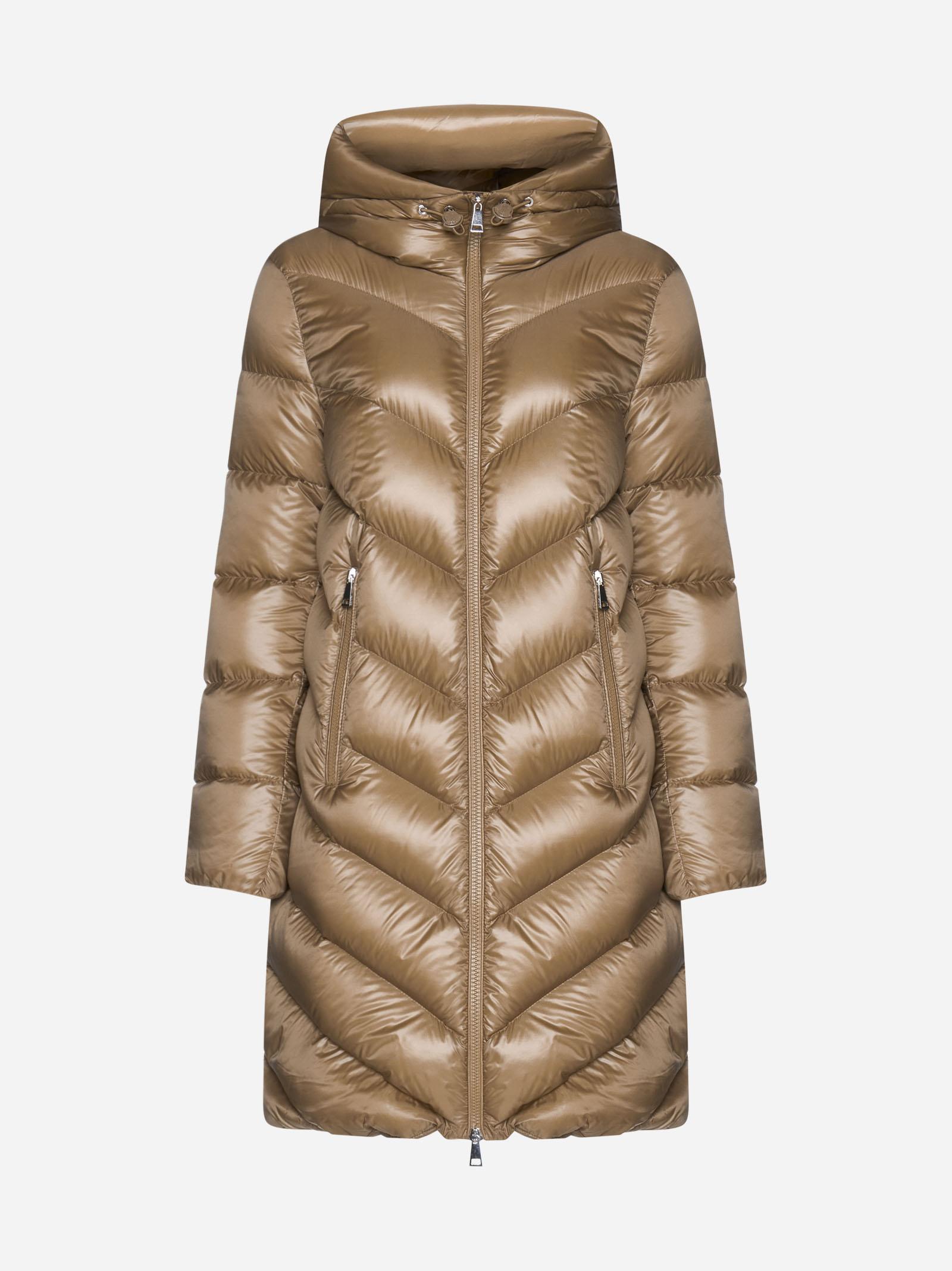 Moncler Cambales Long Quilted Nylon Down Jacket in Natural | Lyst