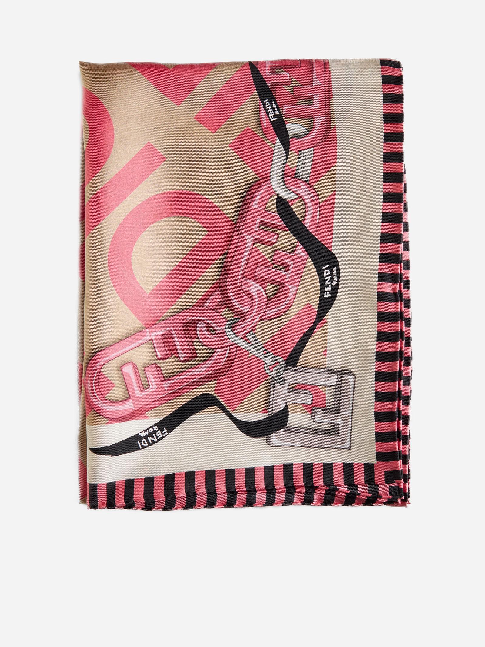 Fendi Logo Print Silk Scarf in Pink Lyst