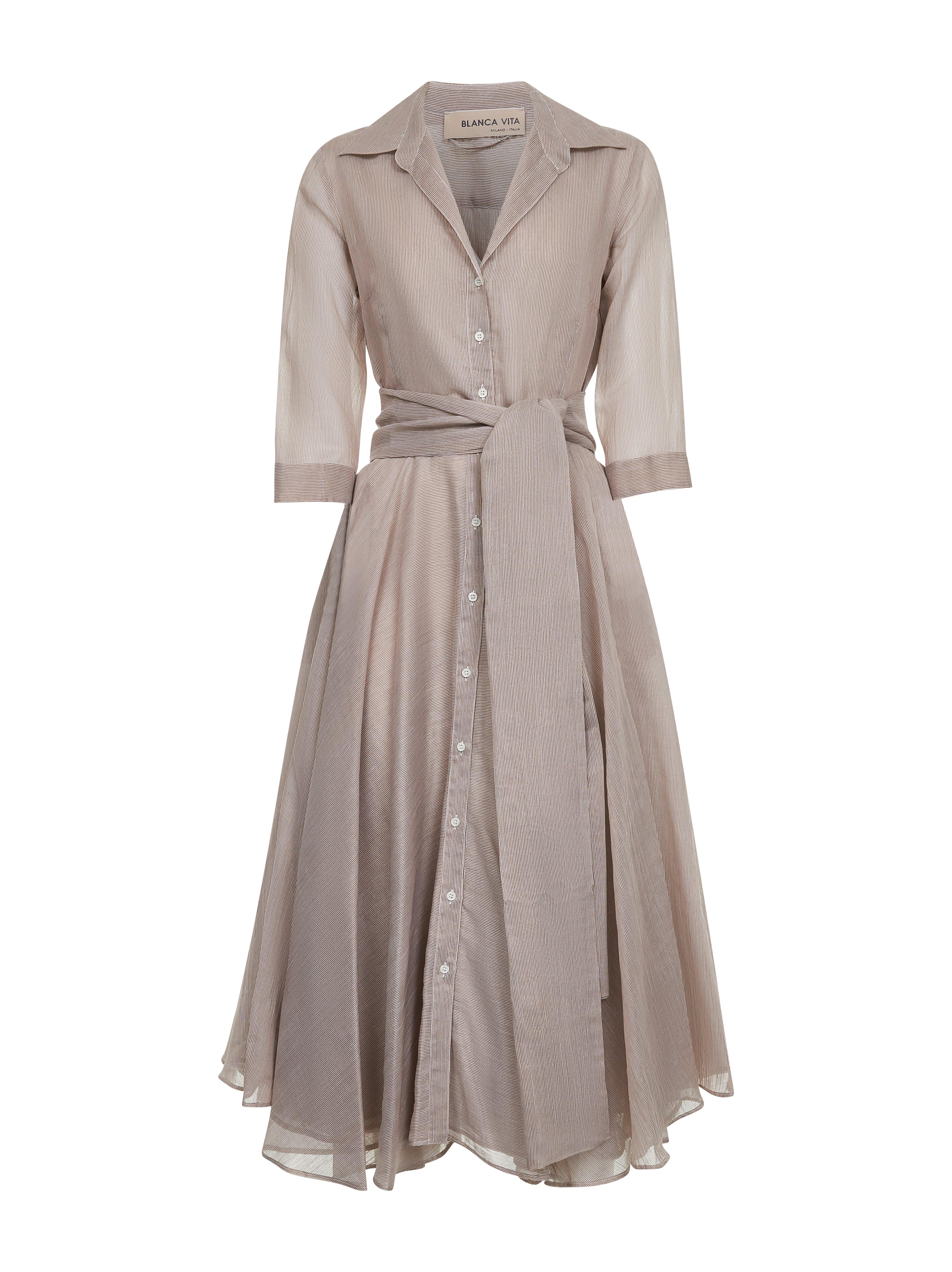 Blanca Vita Striped Cotton And Silk Allia Midi Shirt Dress