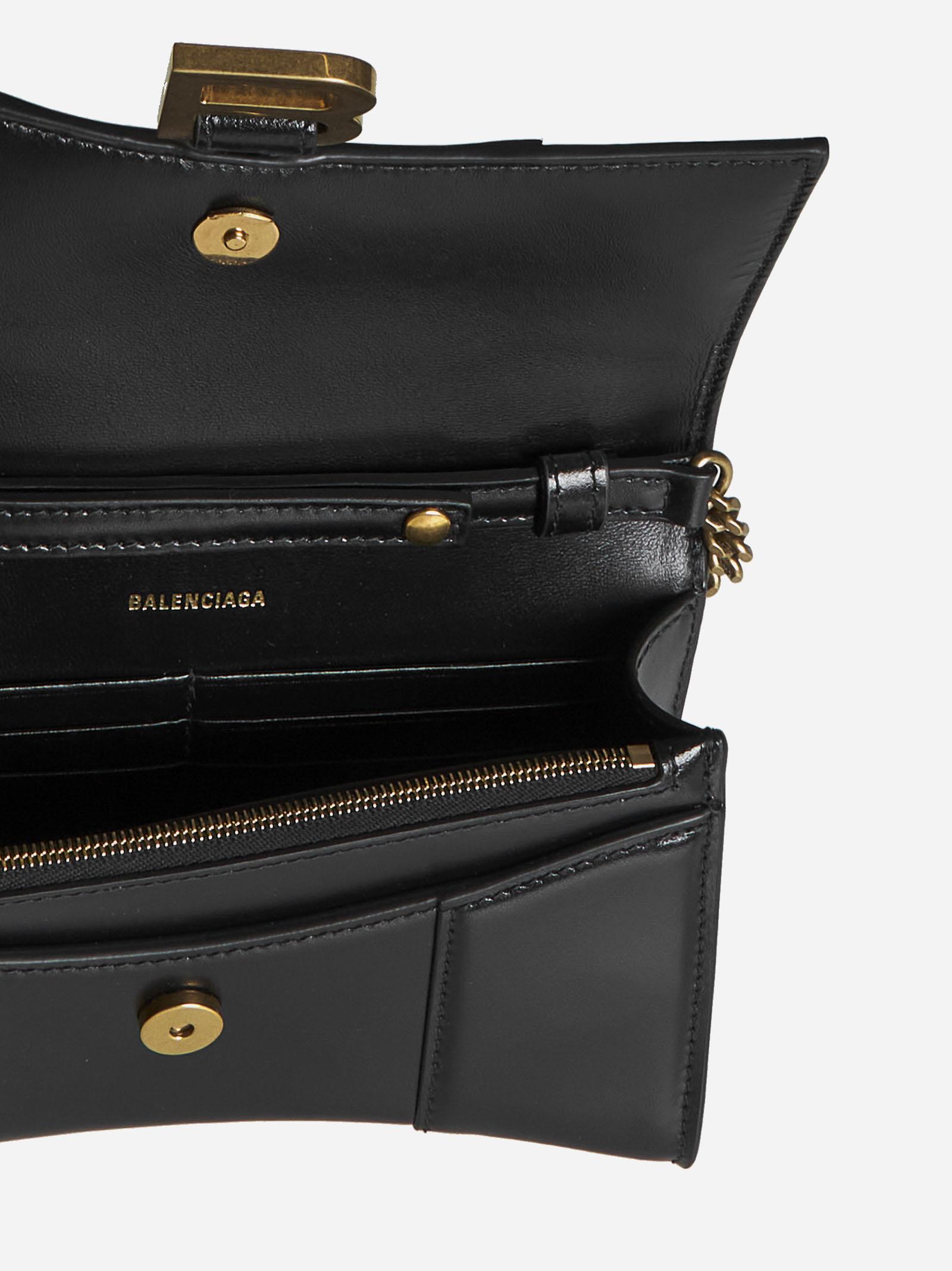 Balenciaga Hourglass Leather Wallet On Chain Bag in Black