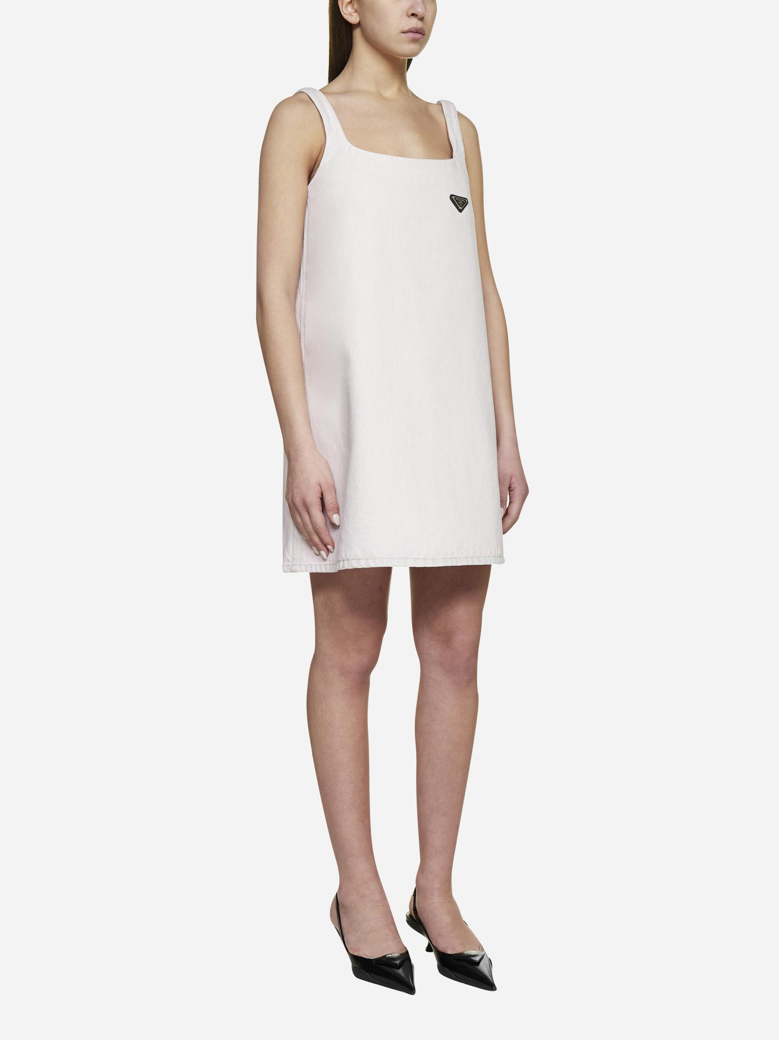 Prada Logo-plaque Denim Dress in Pink (White) - Save 43% | Lyst