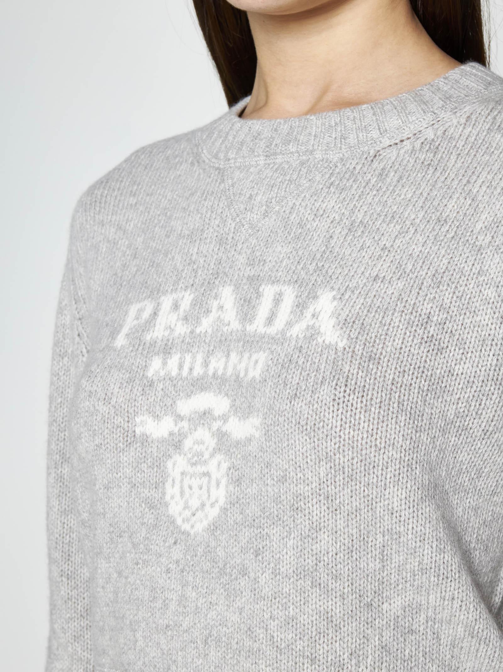Prada Logo Wool And Cashmere Sweater in White | Lyst