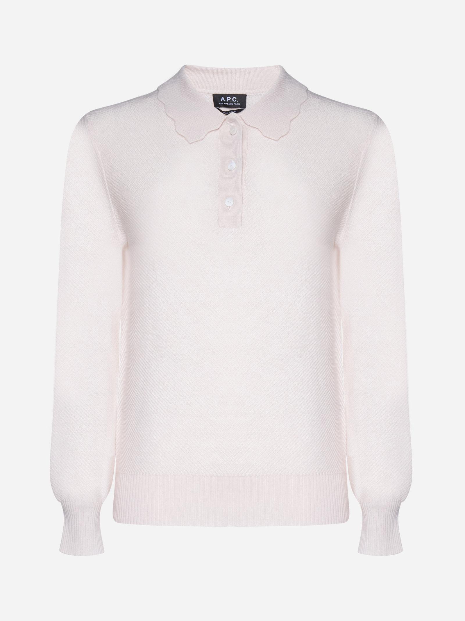 A.P.C. Olivia Merino Wool Polo Shirt in Light Pink (White) - Save 18% | Lyst
