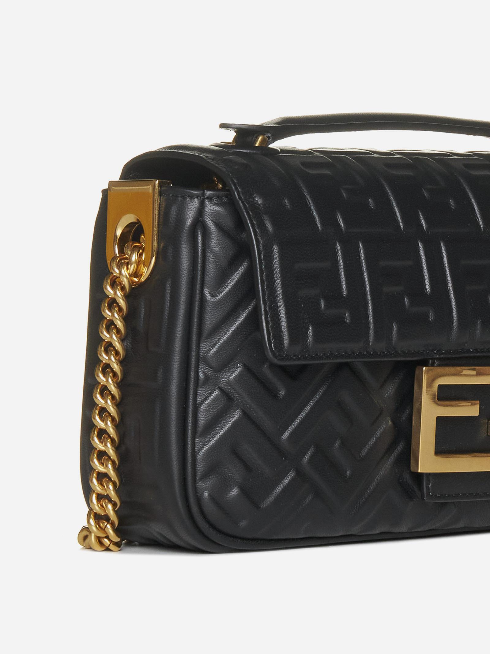 Fendi Baguette Chain Ff Leather Large Bag in Black