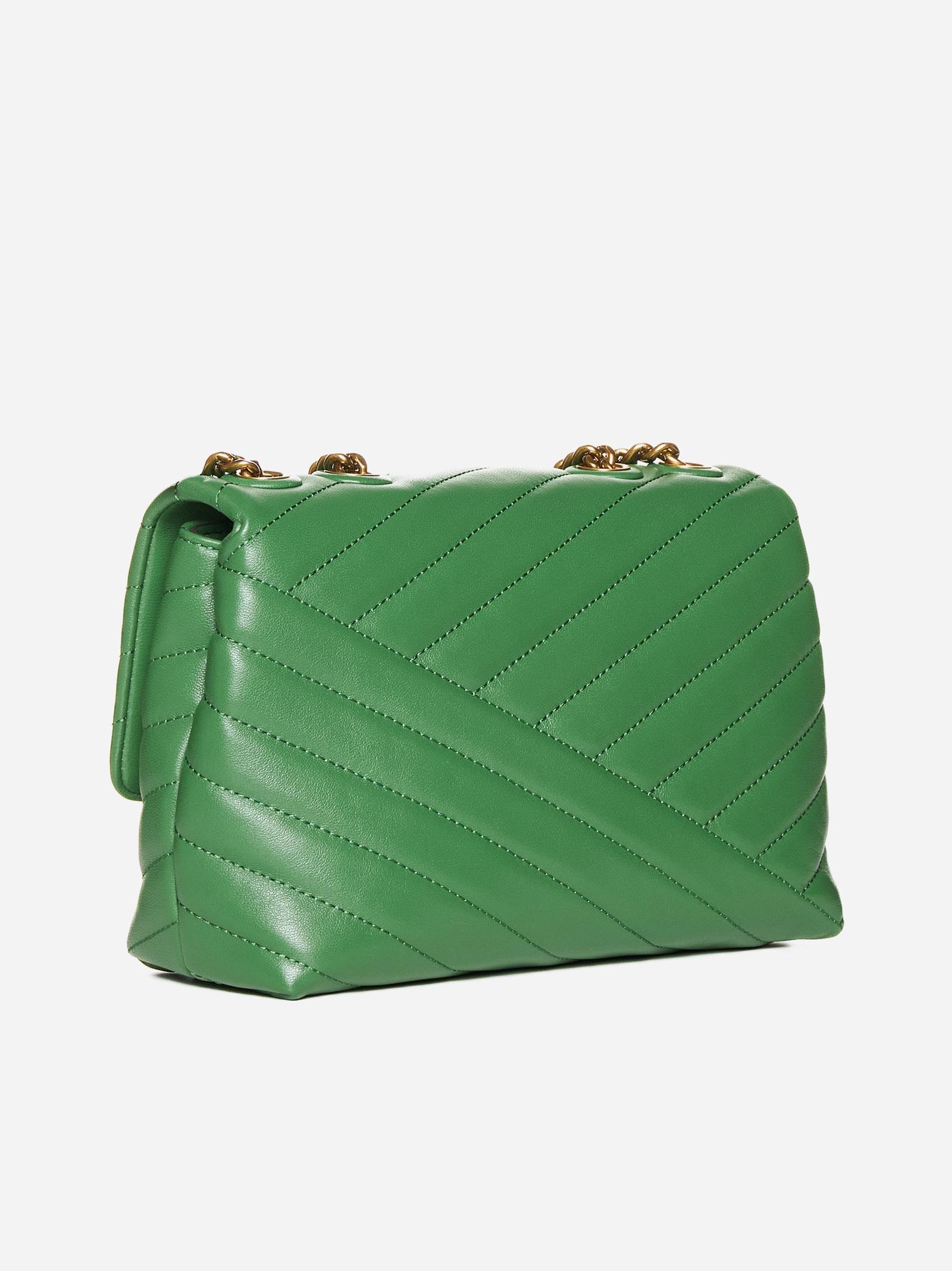 Kira Chevron Small shoulder bag in basil green leather