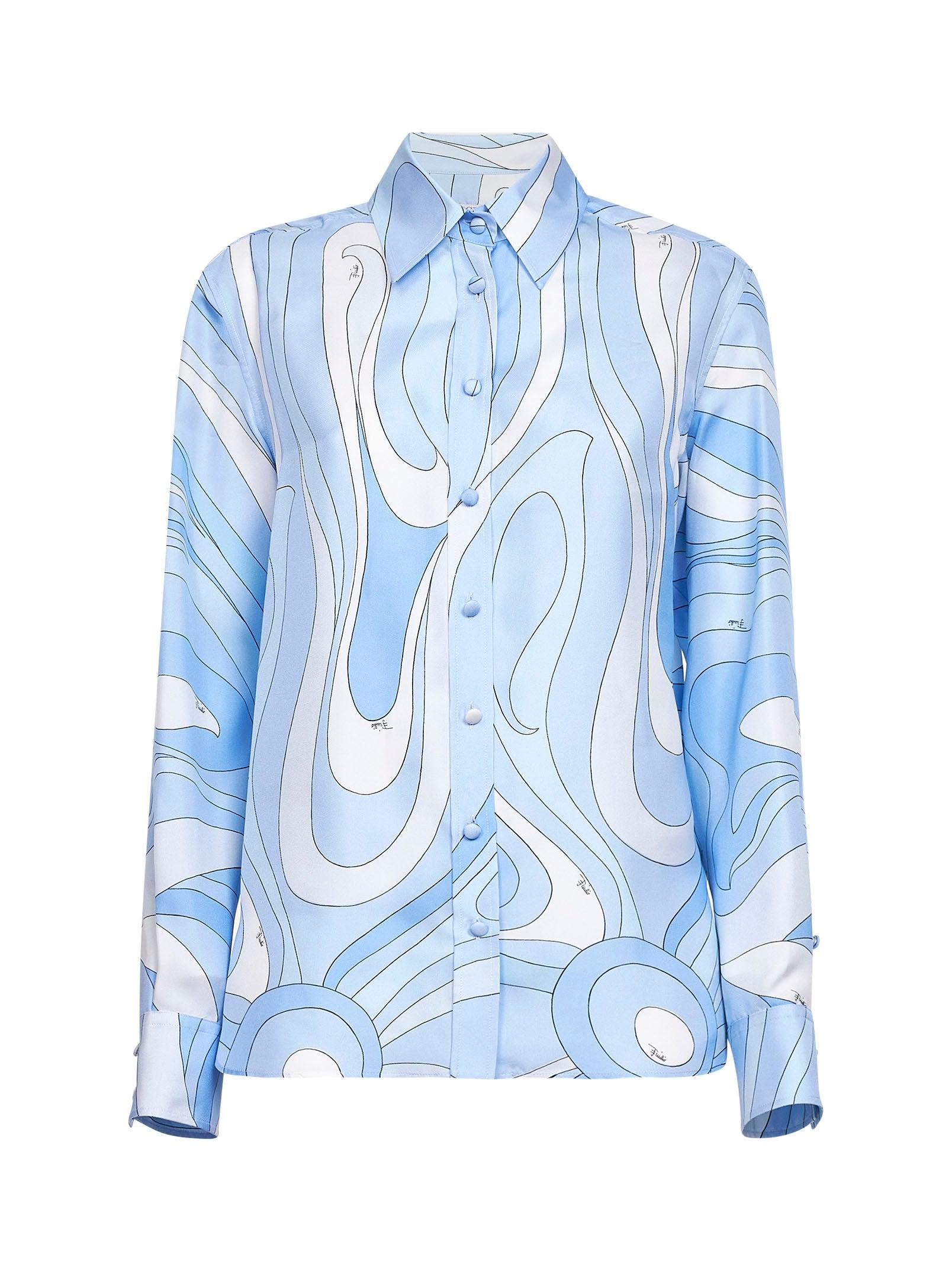 PUCCI Pale Marmo-Print Silk Twill Shirt in Blue | Lyst