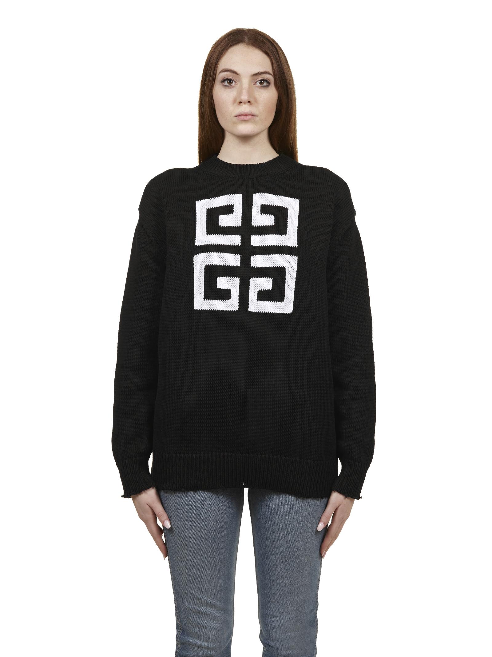 Givenchy Cotton Destroyed Effect Logo Sweater Woman in Black - Lyst