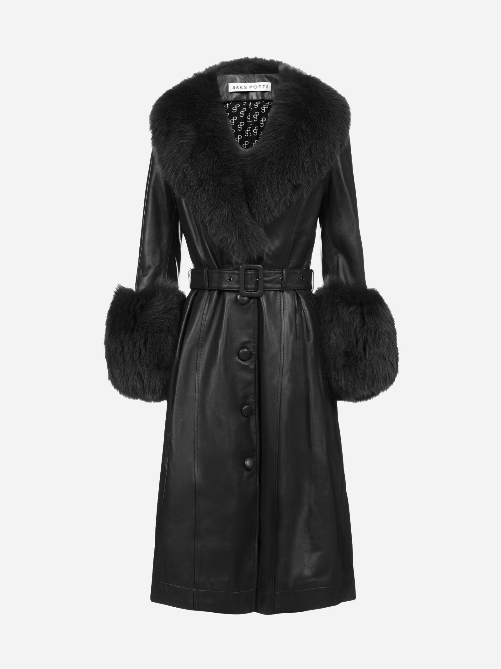Saks Potts Leather Fox-fur Trimmed Lambskin Coat in Black - Lyst