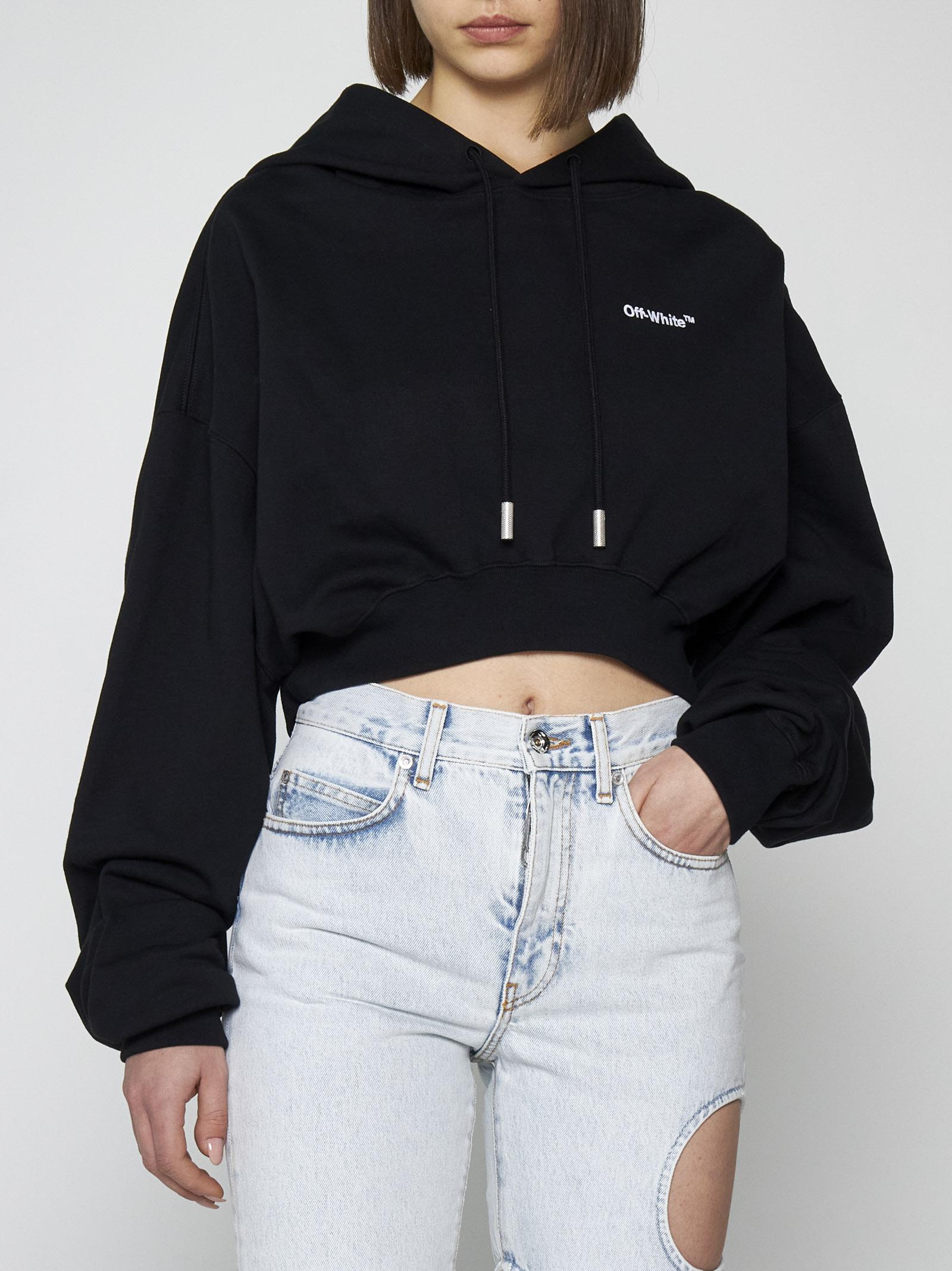 Off-White c/o Virgil Abloh Cotton Cropped Hoodie in Black | Lyst