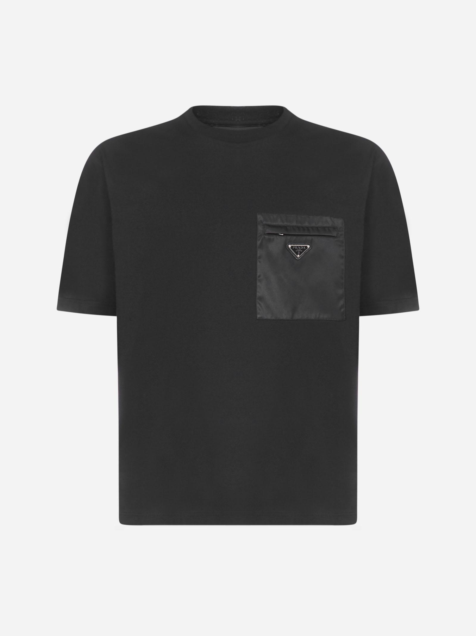 Prada Synthetic Logo Nylon Chest-pocket Cotton T-shirt in Black for Men ...
