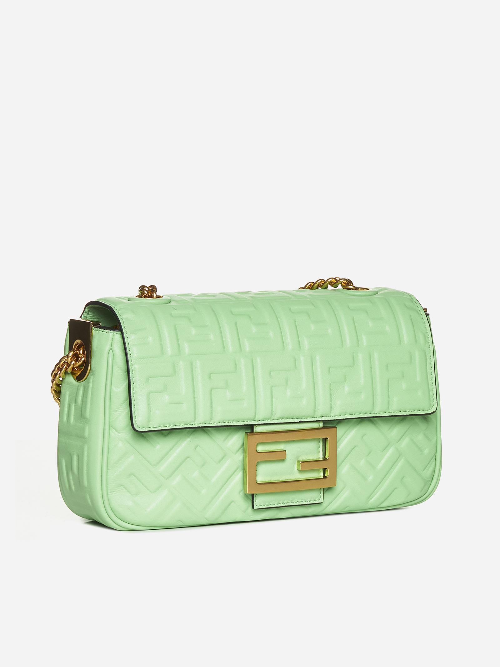 Fendi Baguette Chain Ff Leather Midi Bag in Green | Lyst