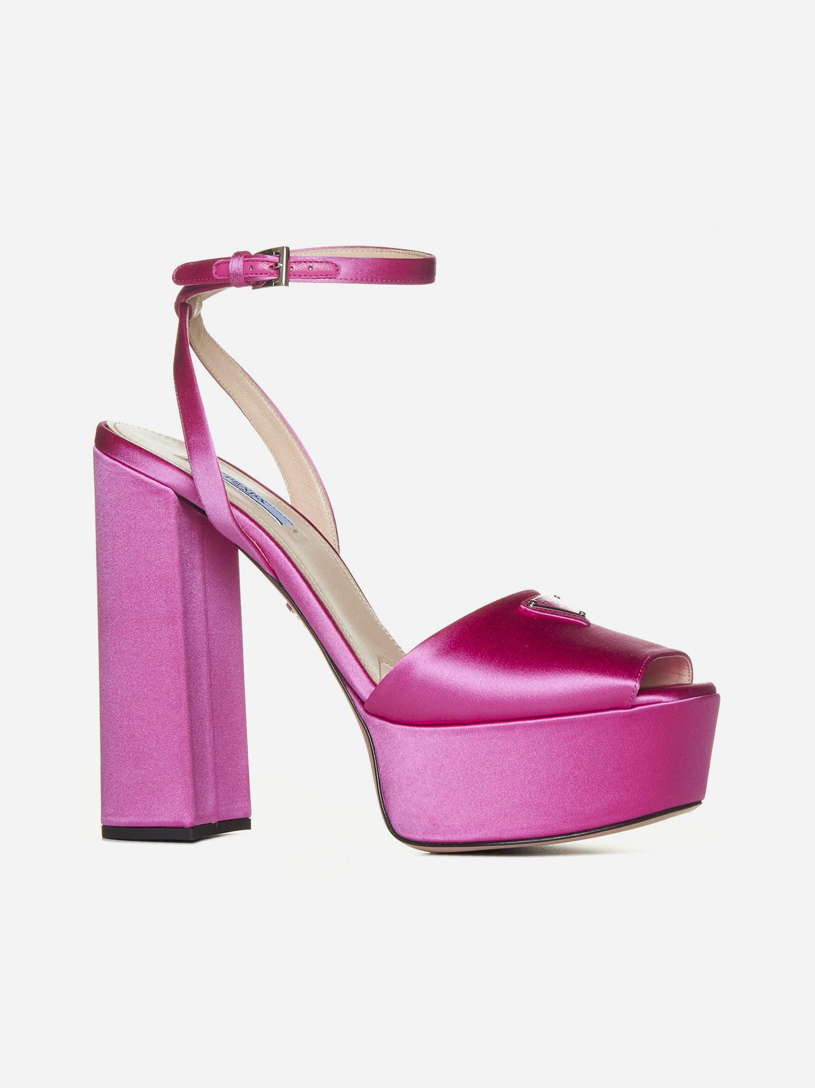 Prada Satin Platform Sandals in Pink | Lyst