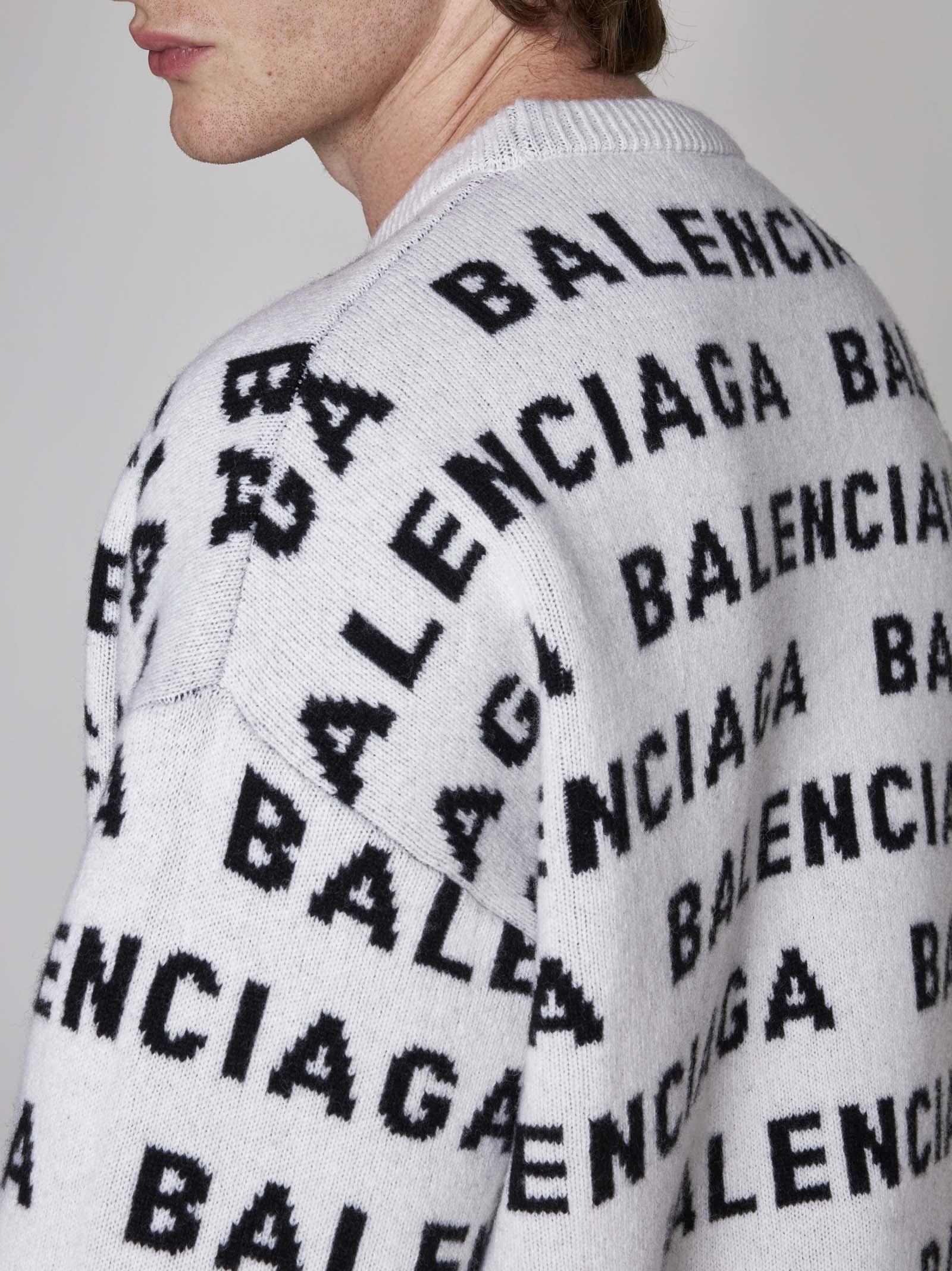 Balenciaga Logo Wool Sweater in White for Men | Lyst